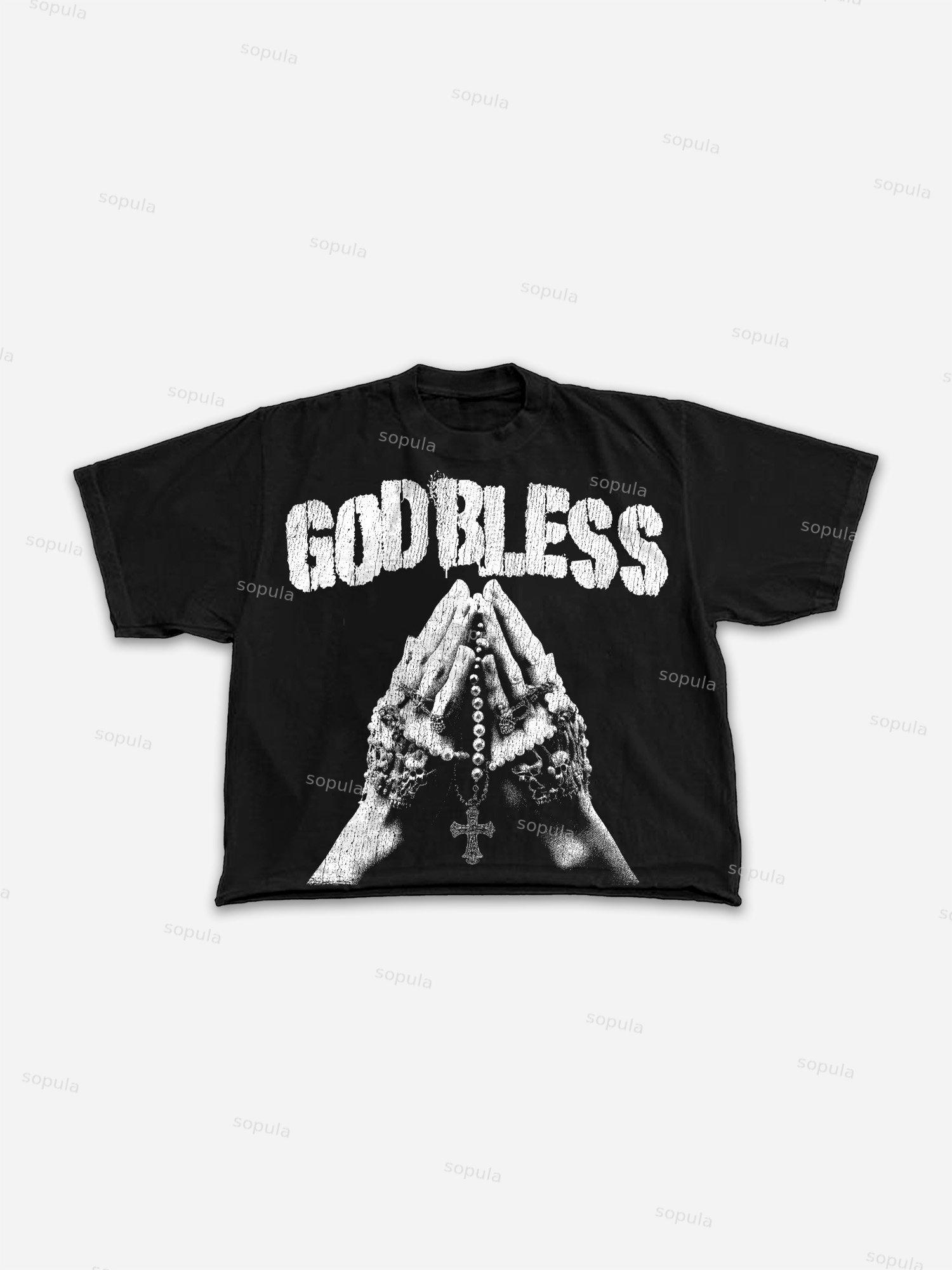 God Bless Prayer Print Cropped T-shirt Product Image