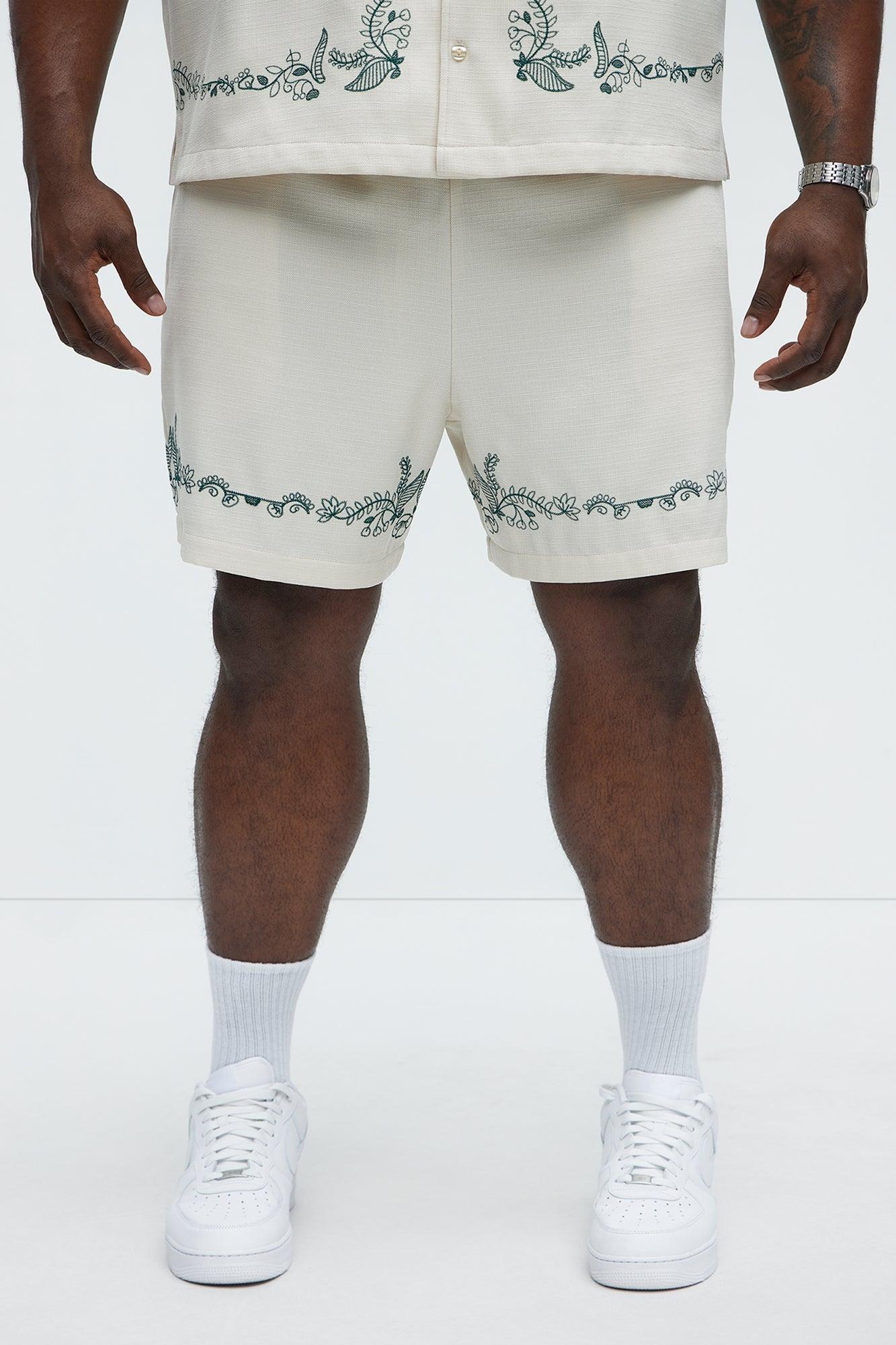 Vine Border Embroidered Shorts - Cream Product Image