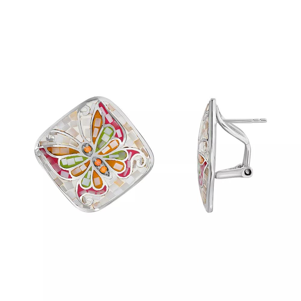 Sterling Silver Mother-of-Pearl Mosaic Butterfly Stud Earrings, Women's Product Image
