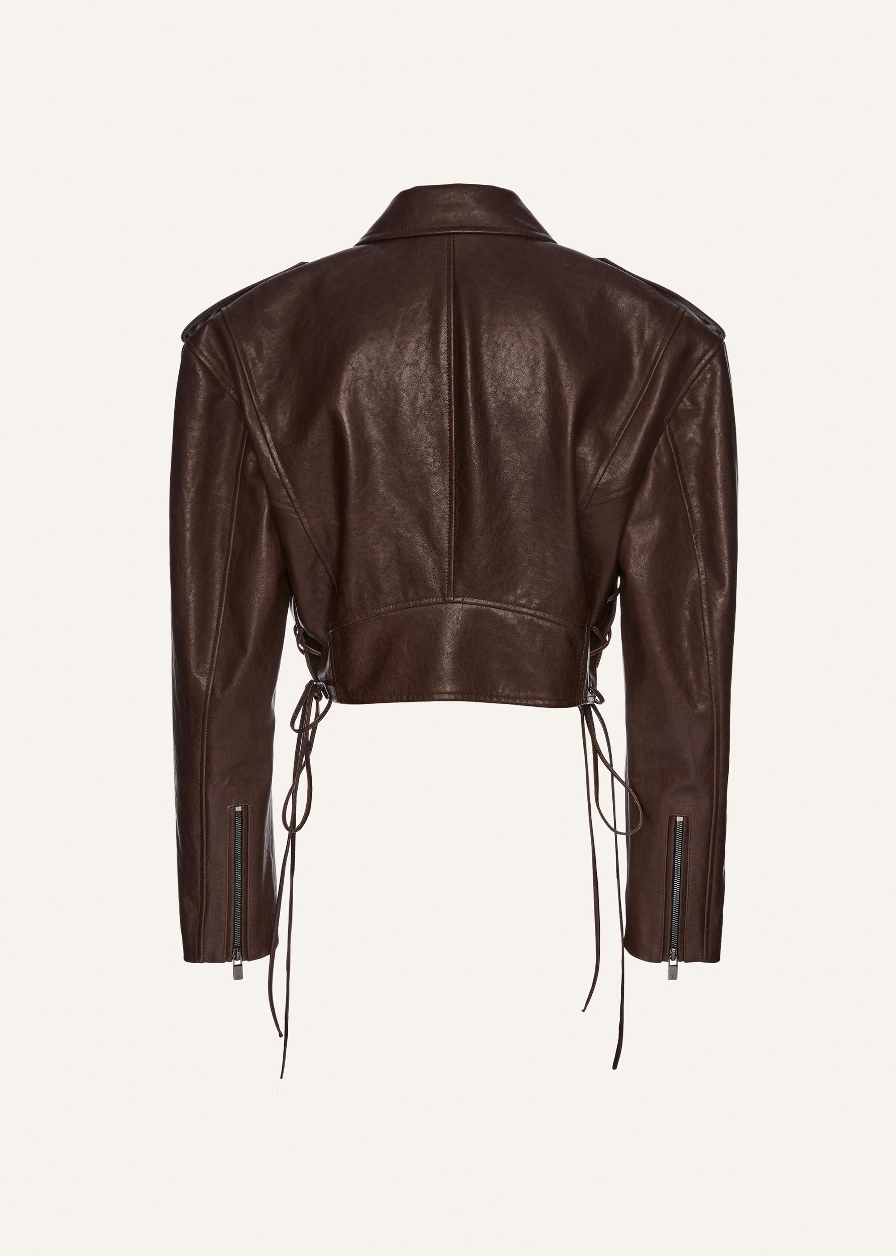 Cropped biker jacket in brown Product Image