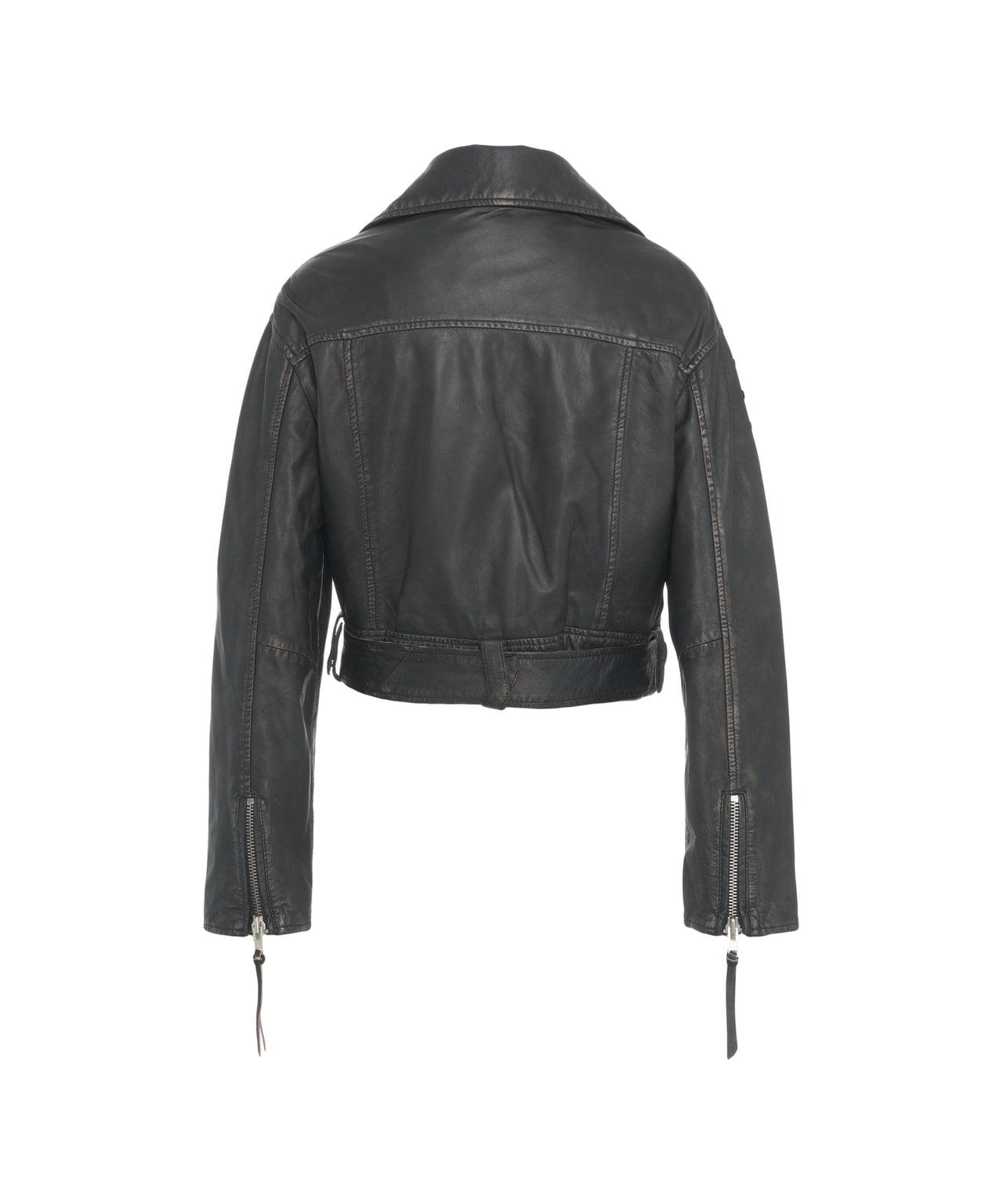 Leather biker jacket with rhinestones Product Image