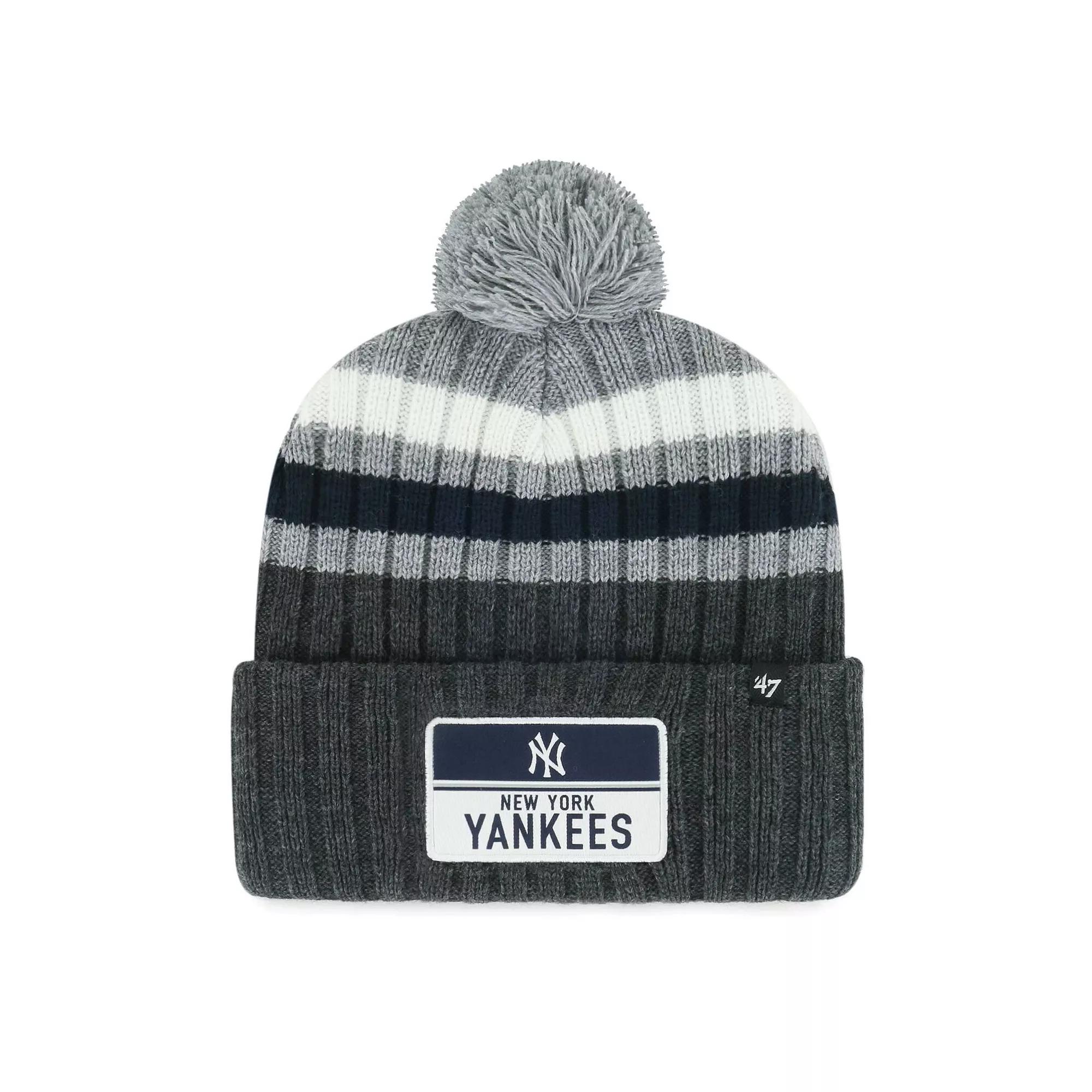 Men's '47 Gray New York Yankees Stack Cuffed Knit Hat with Pom, Grey Product Image
