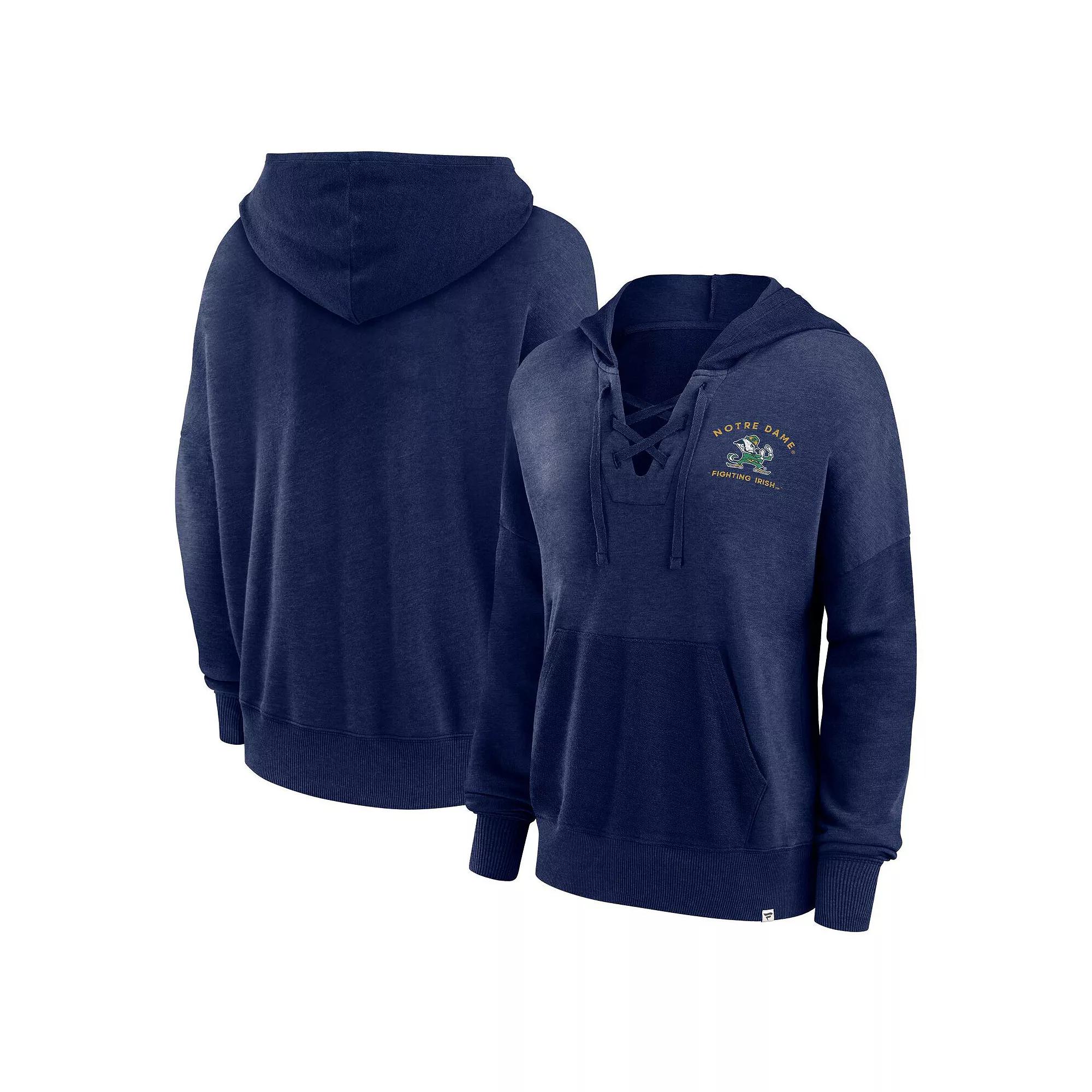Women's Fanatics Branded Heather Navy Notre Dame Fighting Irish Campus Lace-Up Pullover Hoodie, Size: Medium, Blue Product Image