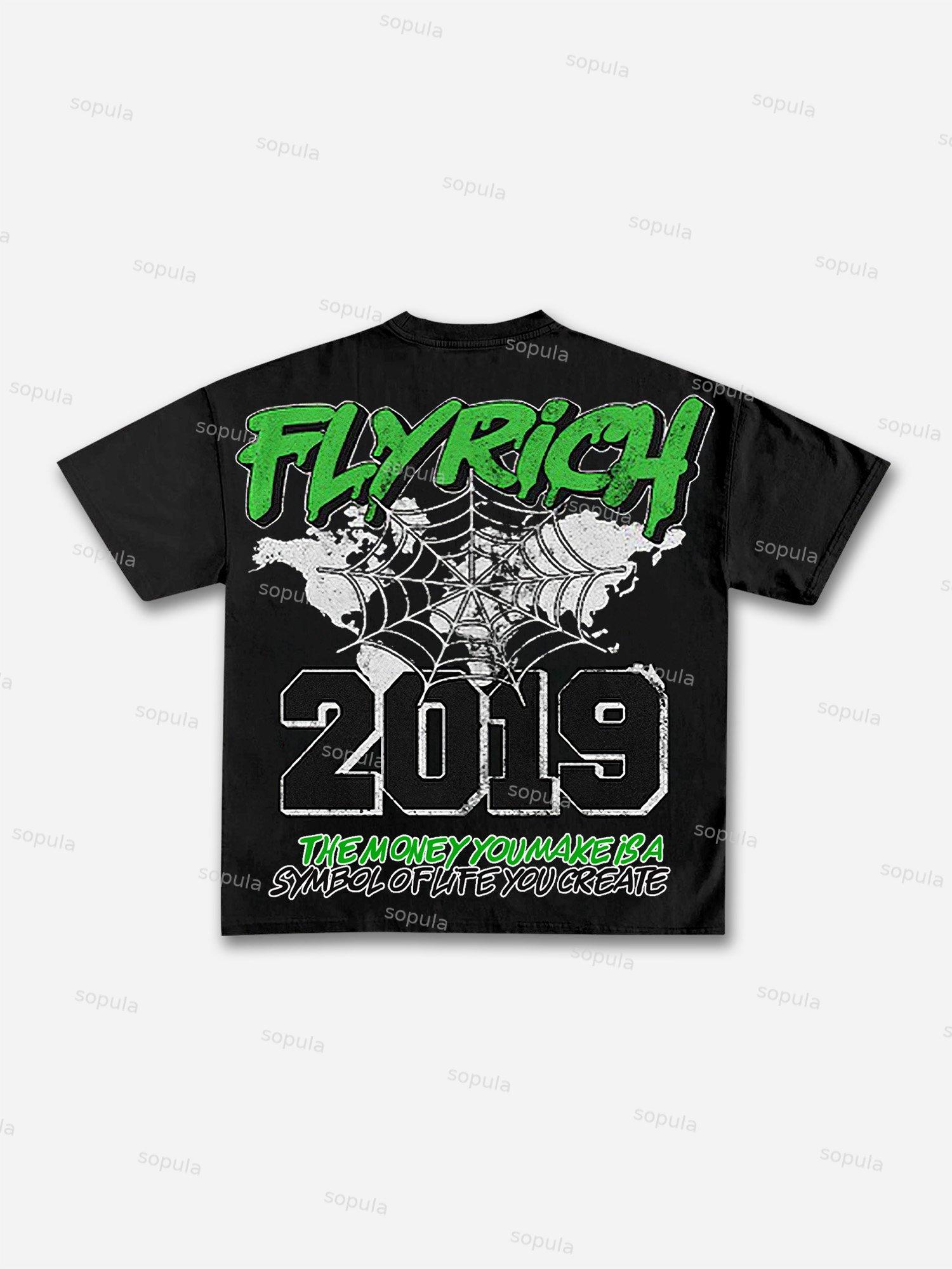 Y2k Vintage Flyrich 2019 World Graphic Cotton T-Shirt Product Image