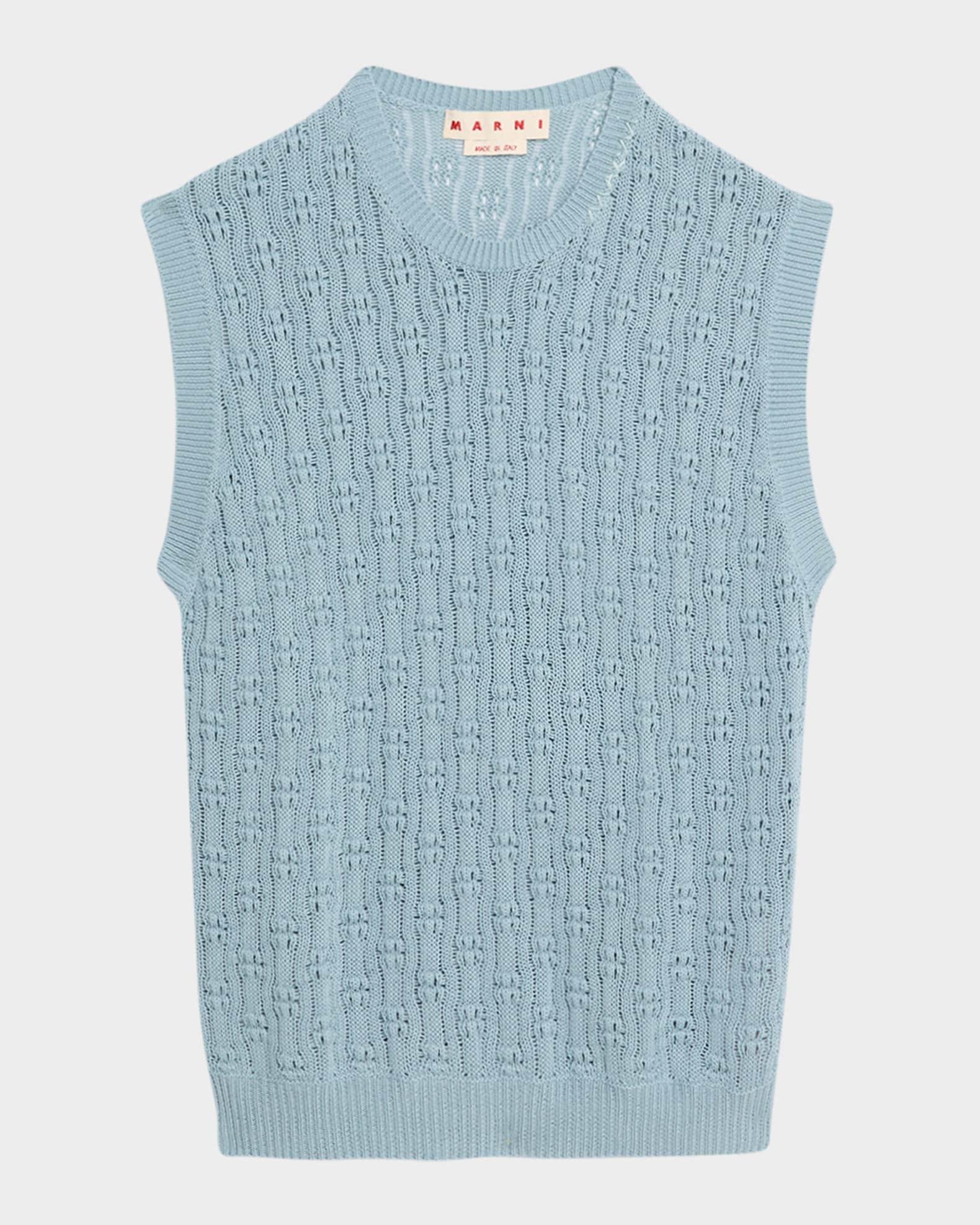 Mens Cotton Openwork Crochet Knit Vest Product Image