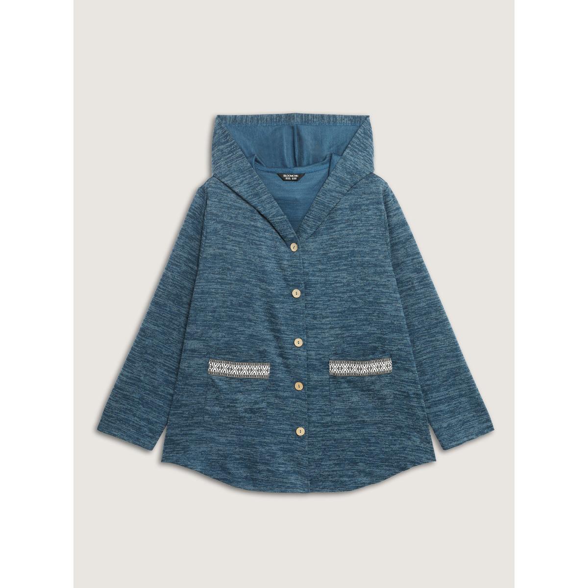 Plus Size Heather Faux Cashmere Boho Stripe Coat Women Cerulean Leisure Woven ribbon&lace trim Ladies Casual Winter Coats BloomChic 26/4X Product Image