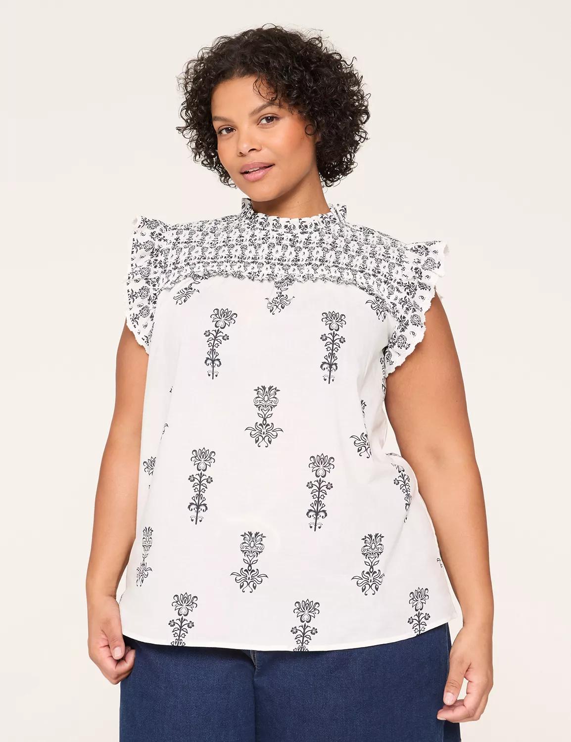 Cap-Sleeve Smocked Popover Tank Product Image