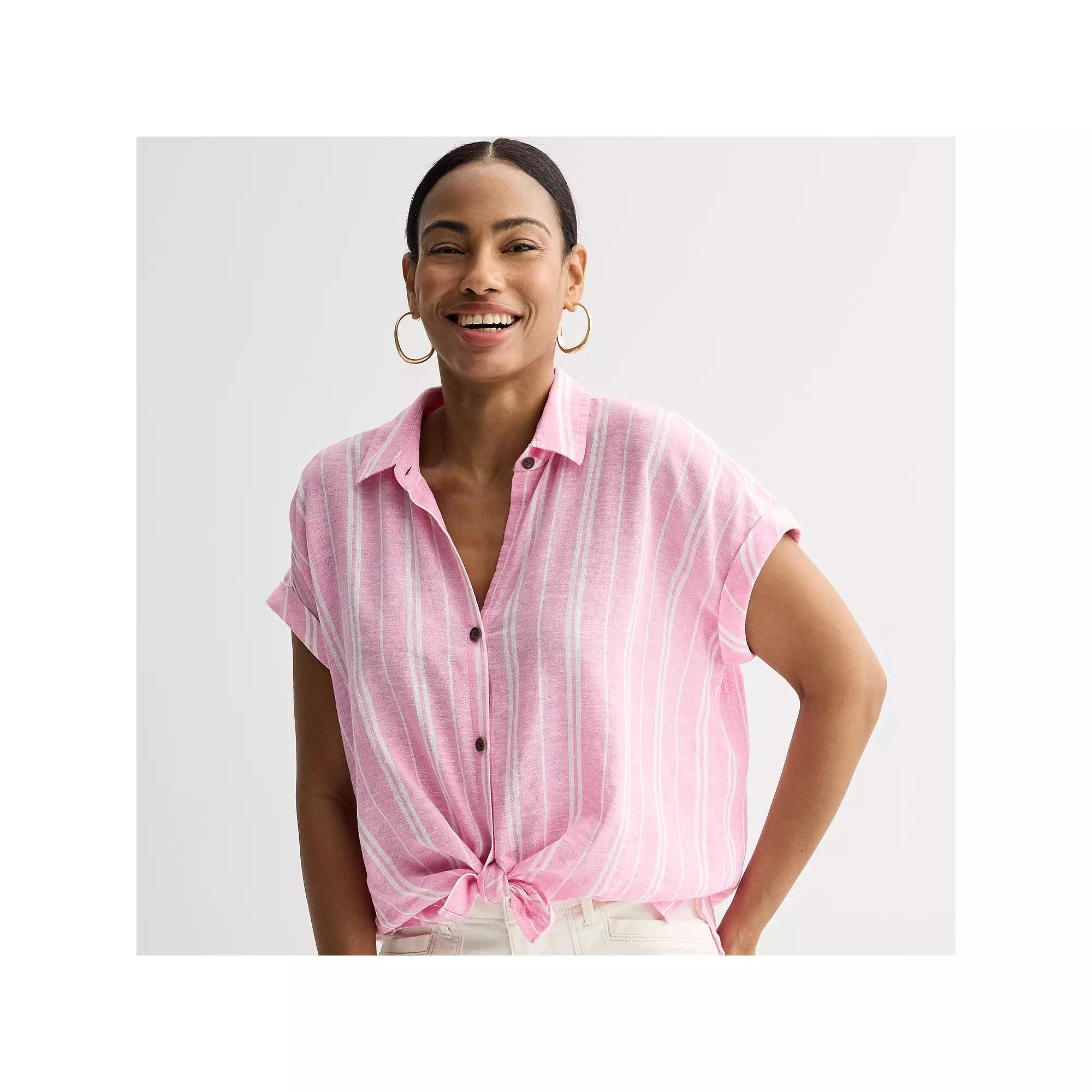 Women's Sonoma Goods For Life® Camp Shirt, Size: XL, Pink White Stripe Product Image