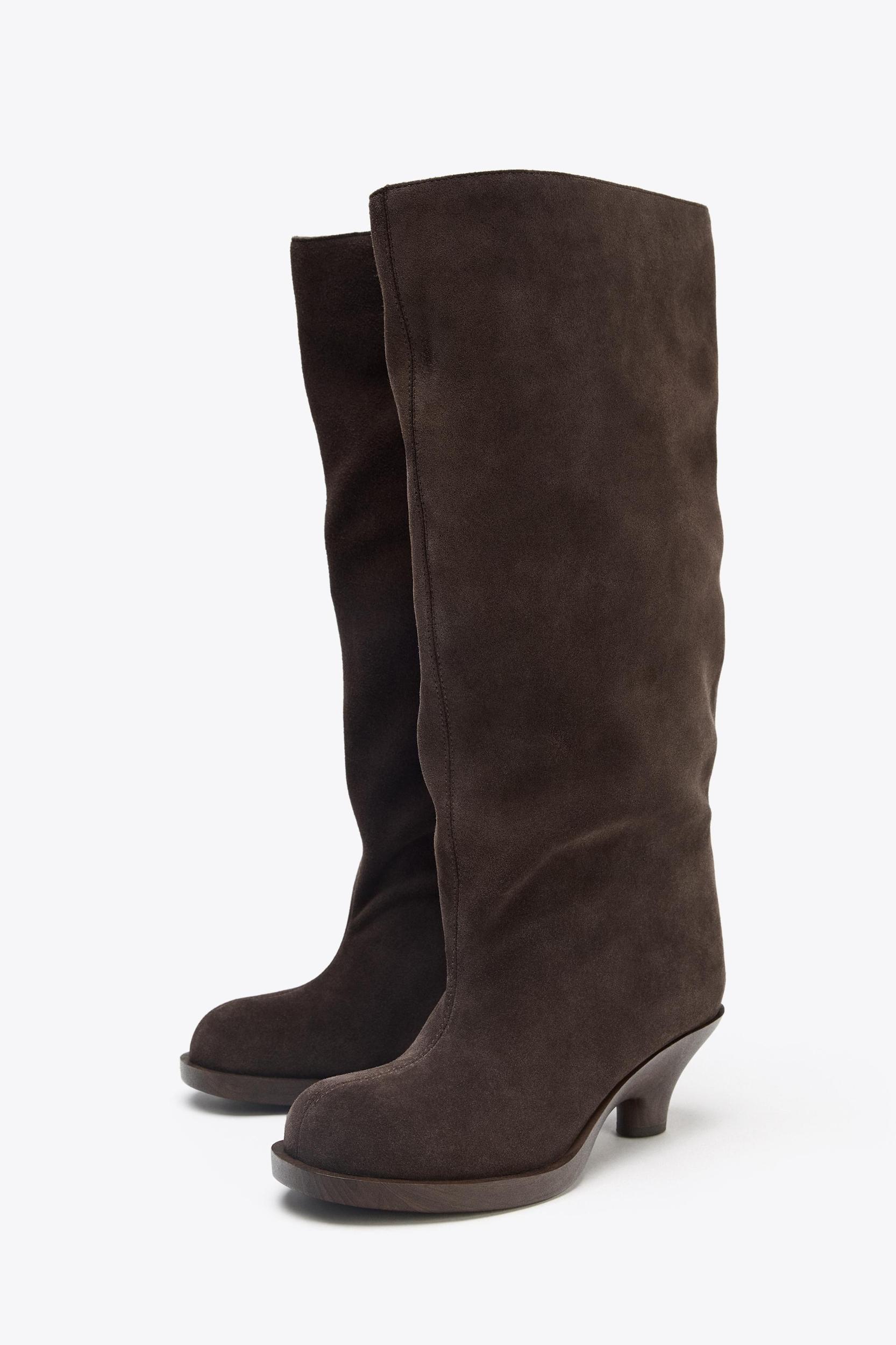 SPLIT LEATHER KITTEN HEEL BOOTS Product Image