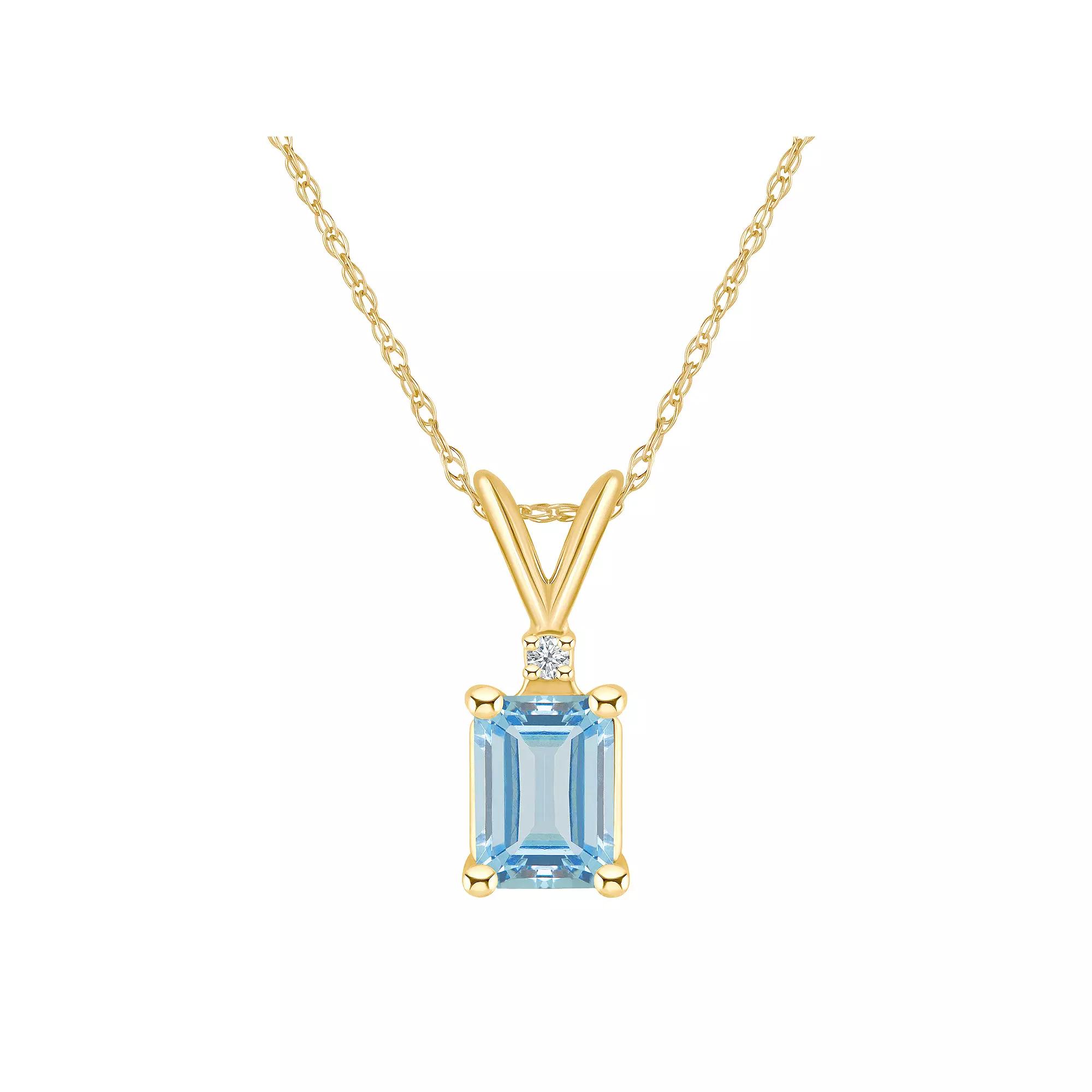 Celebration Gems 14k Gold Emerald Cut Aquamarine & Diamond Accent Pendant Necklace, Women's,  Product Image