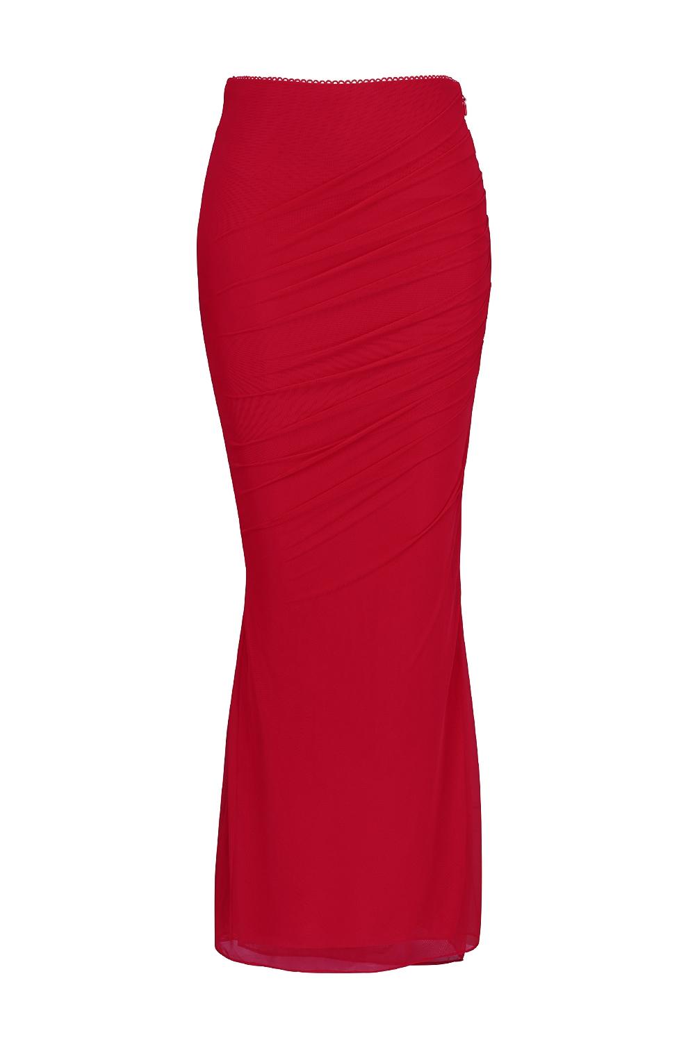Cassidy  holly red mesh maxi skirt with fluted hem Product Image