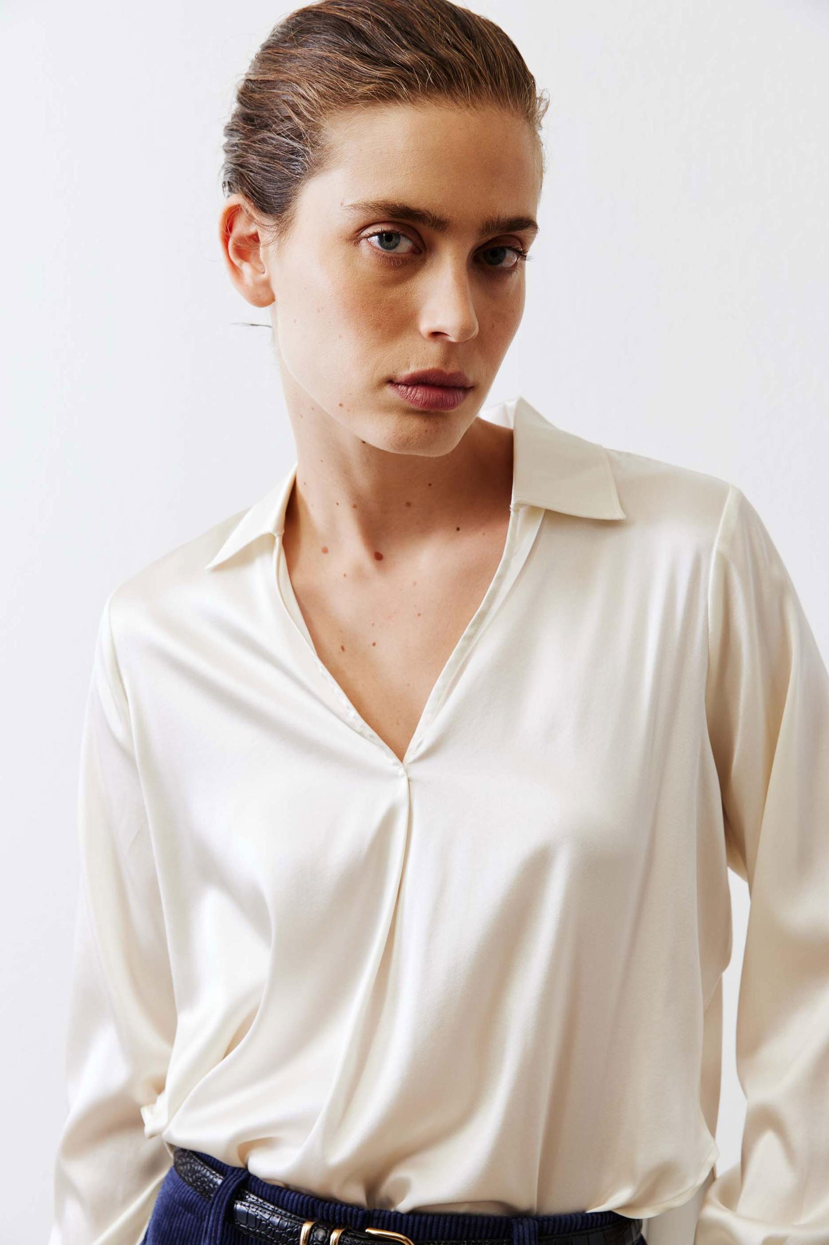 The Popover Washable Silk Long Sleeve Blouse Product Image