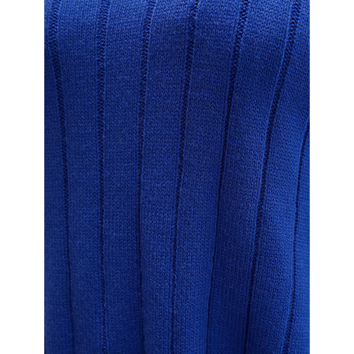 Plus Size Solid Pointelle Knit Cut Out Split Hem Rib Knit Top Aegean Women Elegant Loose Long Sleeve Dailywear Pullovers BloomChic 30/6X Product Image