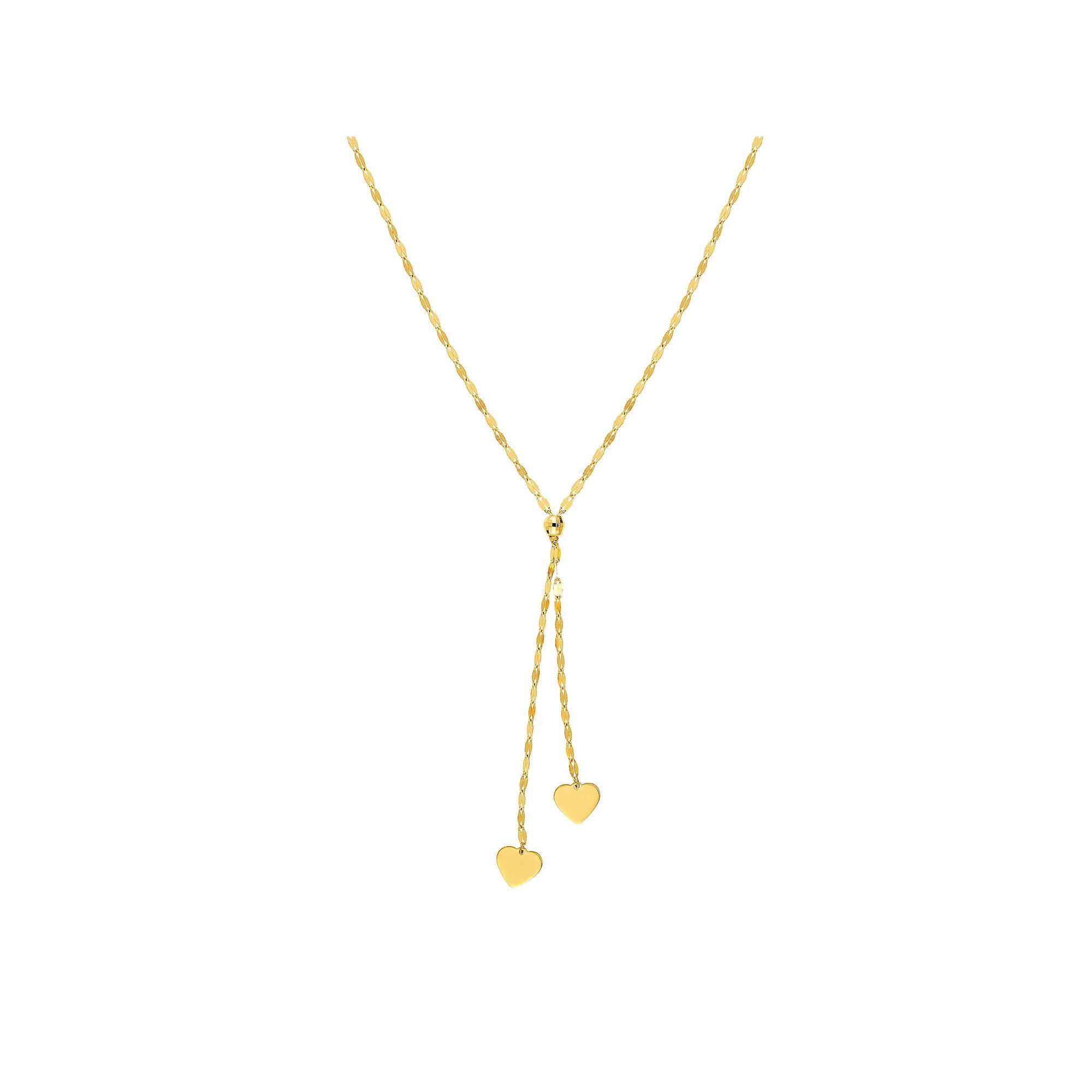 14k Gold Adjustable Double Heart Lariat Necklace, Women's, Size: 18" Product Image