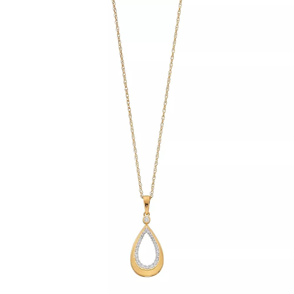 14k Gold Over Silver 1/5 Carat T.W. Diamond Teardrop Pendant, Women's, Size: 18", Gold Tone Product Image