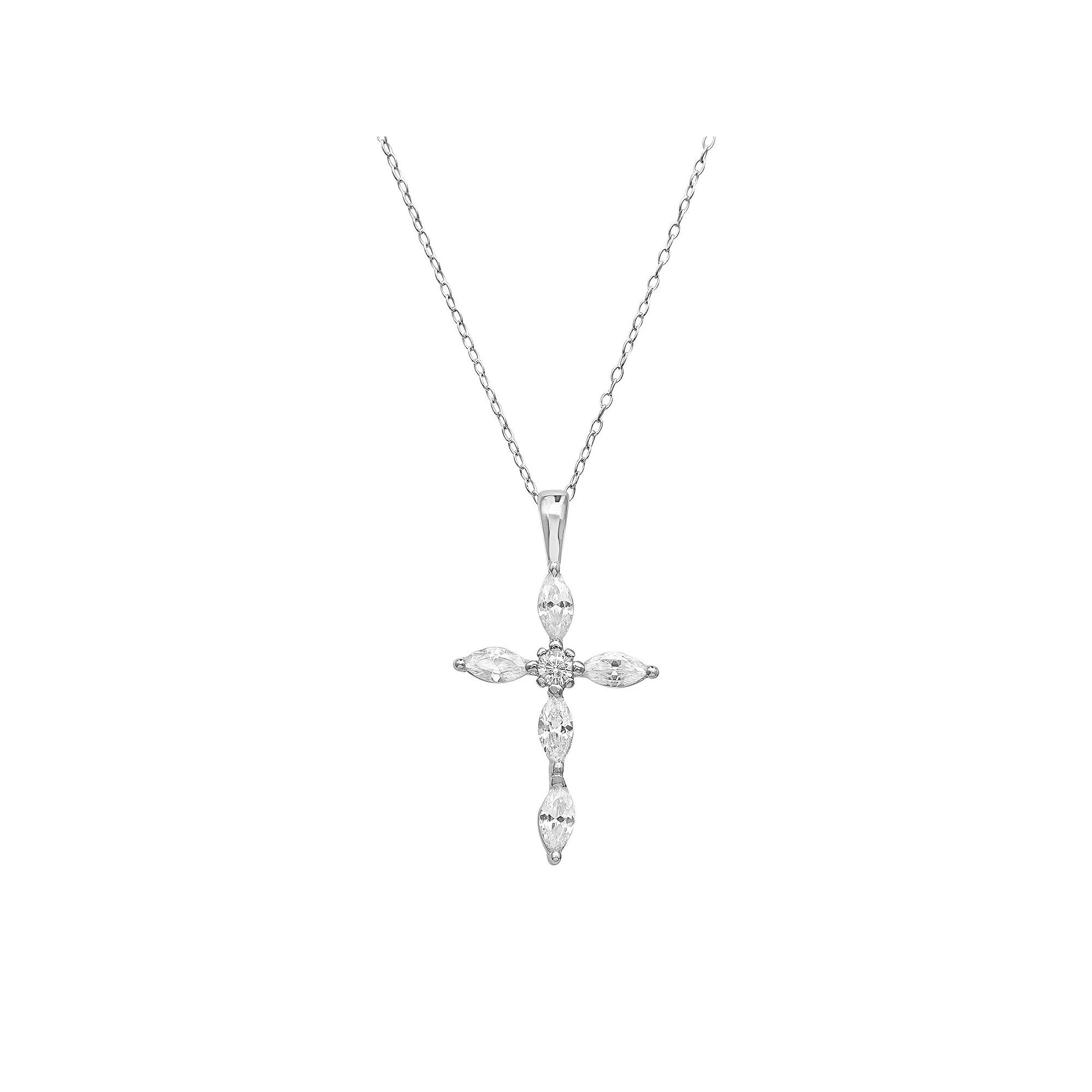 PRIMROSE Sterling Silver Marquise Cubic Zirconia Cross Pendant Cable Chain Necklace, Women's, Size: 18" Product Image