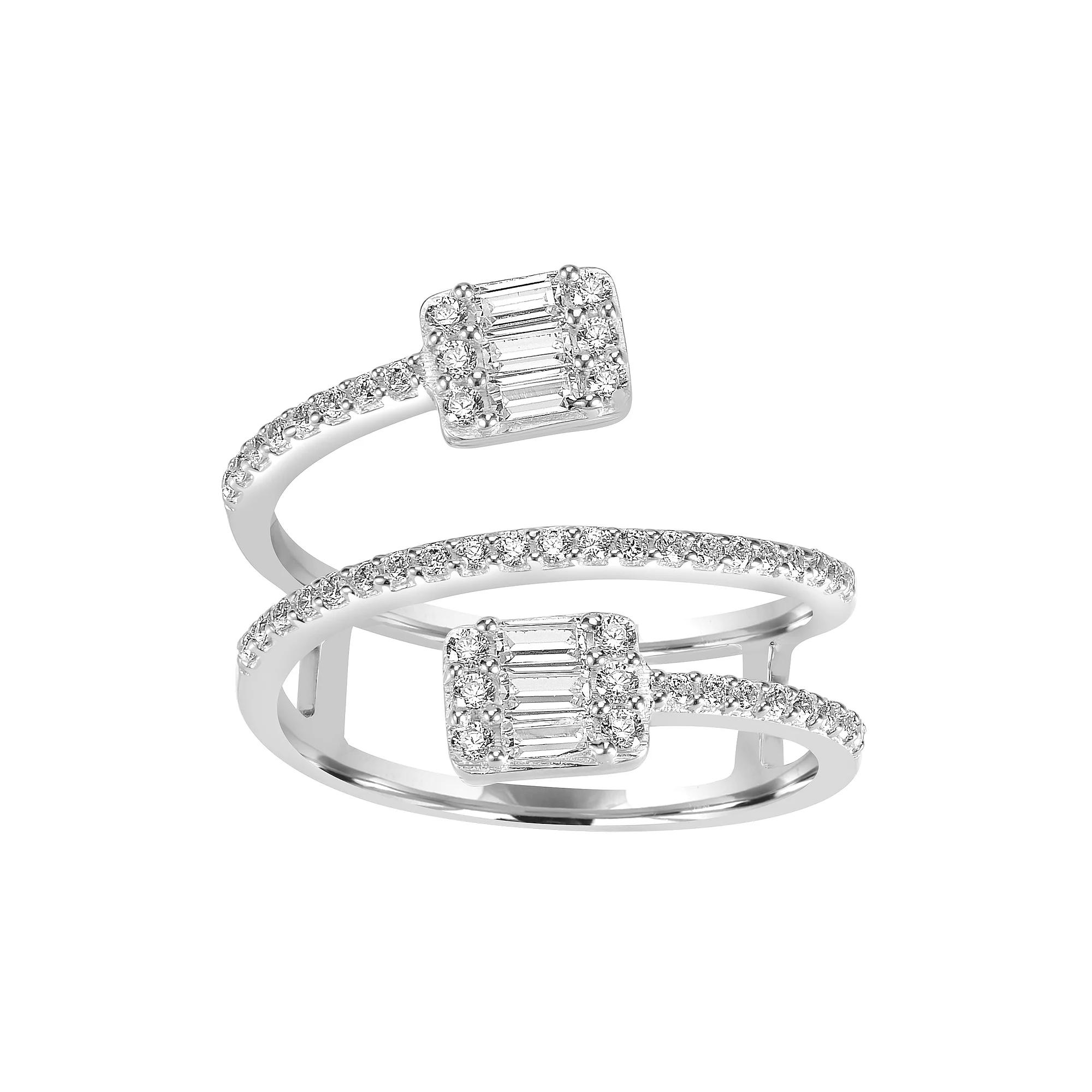 Judy Crowell Sterling Silver CZ Square Open Bypass Ring, Women's,  Product Image