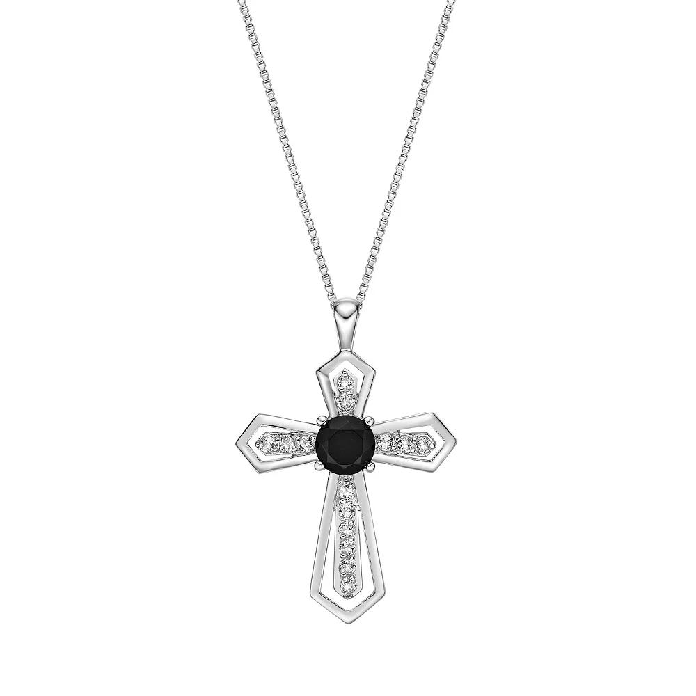 Gemminded Sterling Silver Black Onyx & White Topaz Cross Pendant Necklace, Women's, Size: 18" Product Image