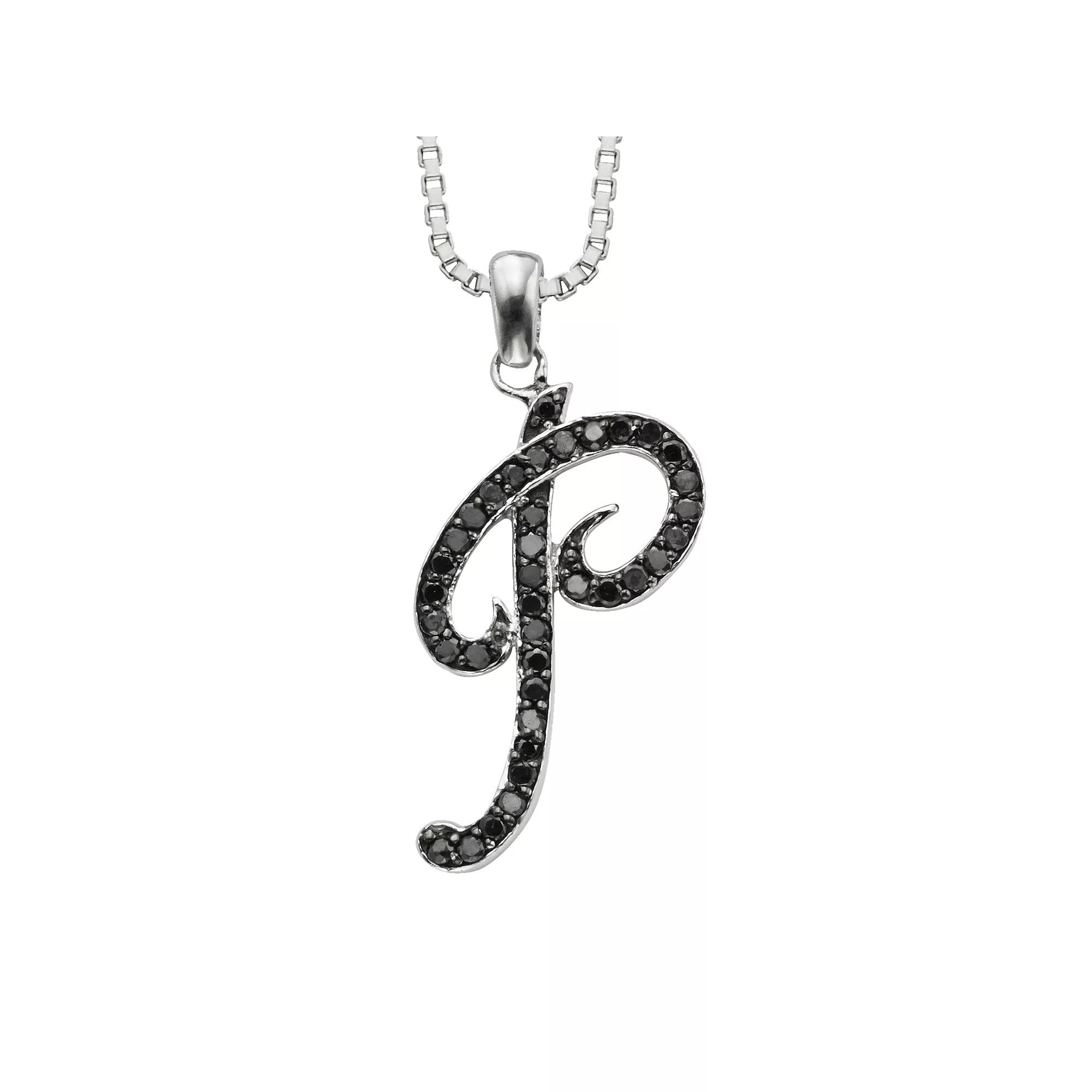 Jewelexcess Sterling Silver 1/4-ct. T.W. Black Diamond Initial Pendant, Women's,  Product Image