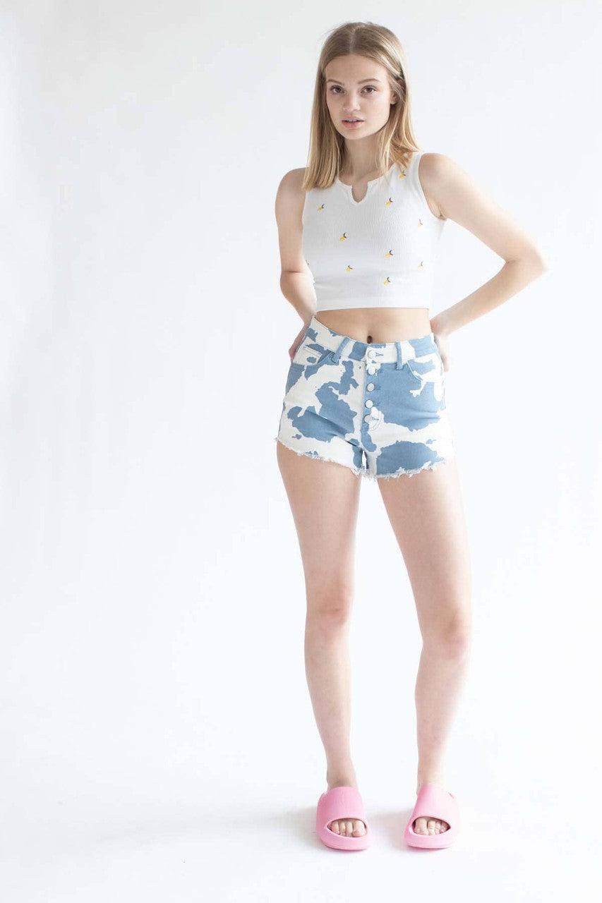 White Embroidered Lemons Seamless Notch Tank Product Image