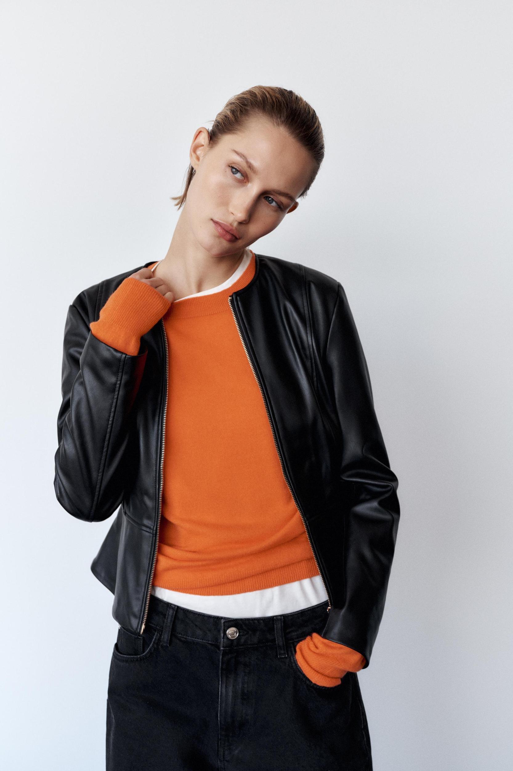 FAUX LEATHER PEPLUM JACKET Product Image