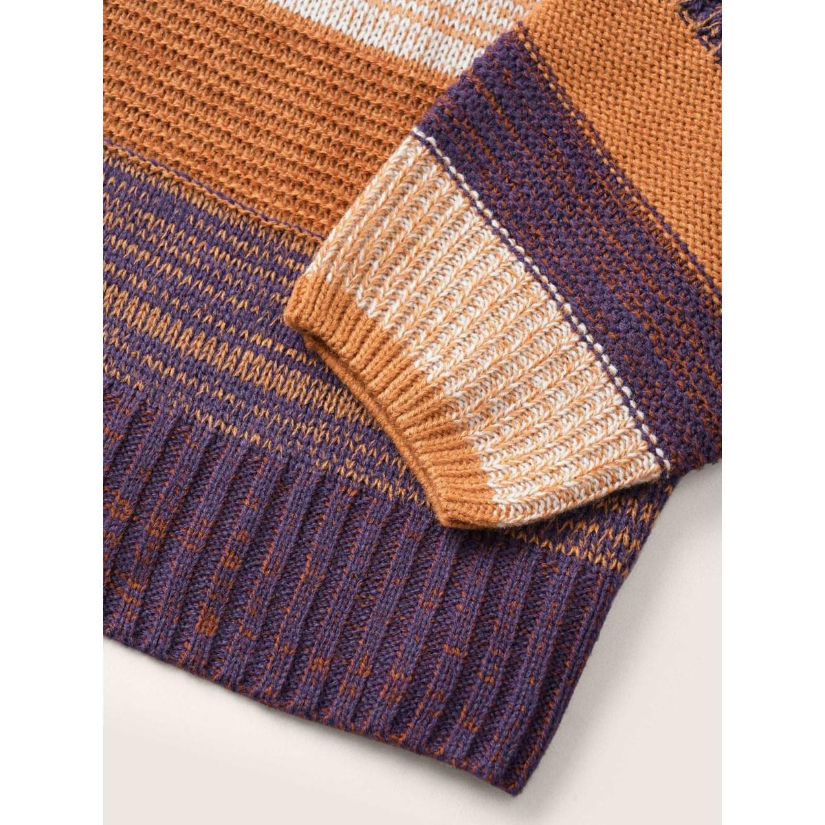 Plus Size Colorblock Heather Drop Shoulder Loose Pullover Multicolor Women Casual Loose Long Sleeve Round Neck Dailywear Pullovers BloomChic 28/5X Product Image