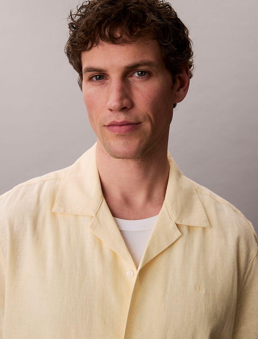 Linen Cotton Short Sleeve Button-Down Shirt Product Image