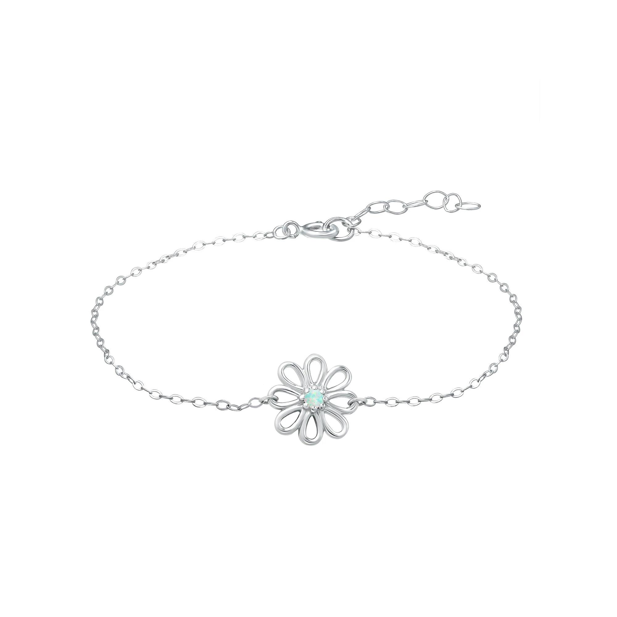 Aleure Precioso Sterling Silver Gemstone Flower Anklet, Womens Purple Product Image