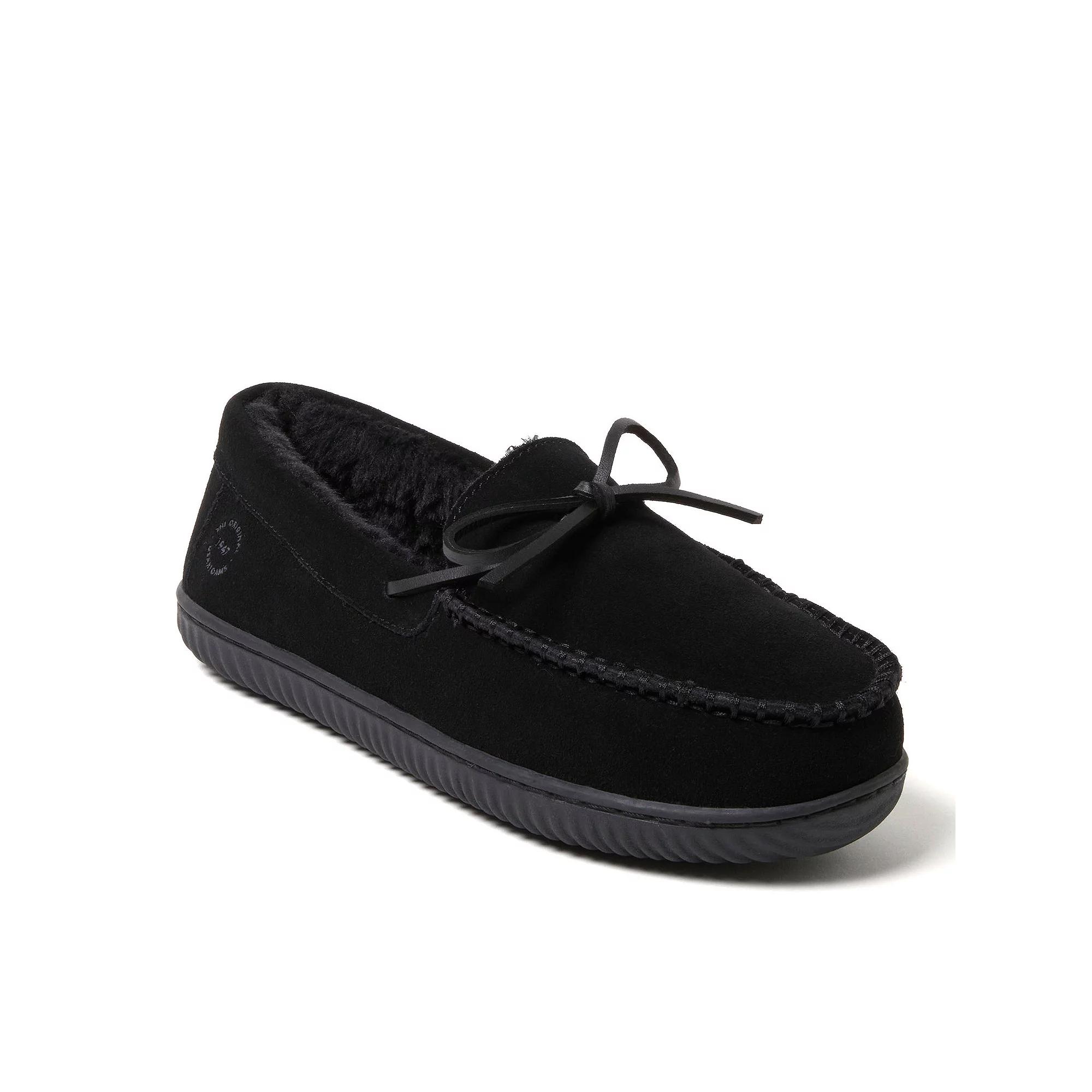 Dearfoams Douglas Men's Suede Tie Top Moccasin Slippers, Size: 9, Black Product Image