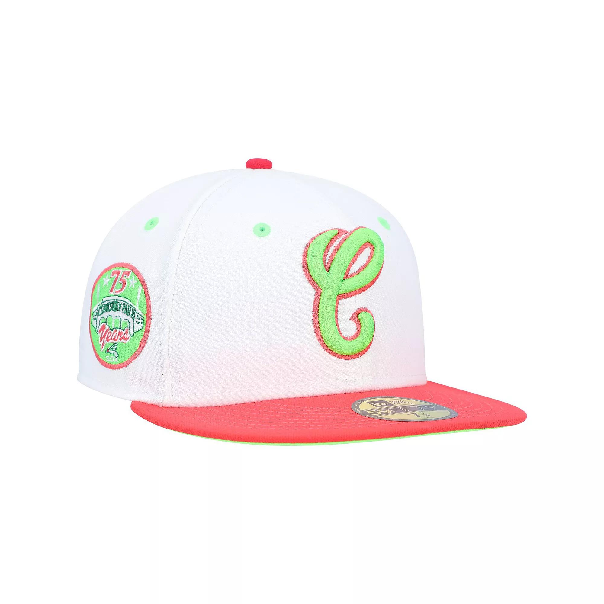 Men's New Era White/Coral Chicago White Sox Cooperstown Collection Comiskey Park 75th Anniversary Strawberry Lolli 59FIFTY Fitted Hat,  Product Image