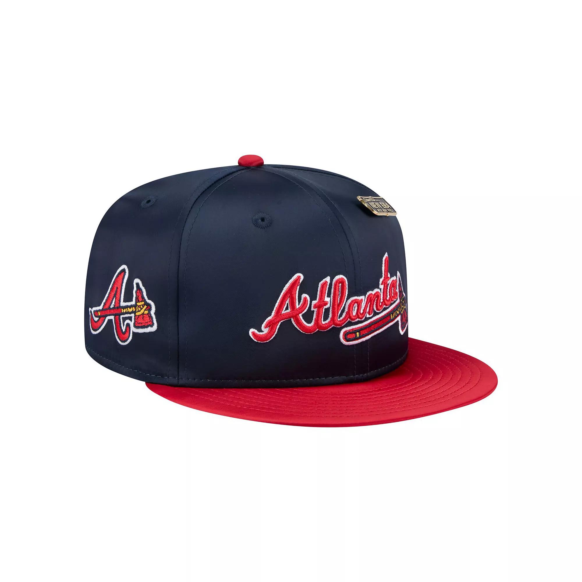 Men's New Era Navy/Red Atlanta Braves Satin 59FIFTY Fitted Hat, Size: 7 3/8, Blue Product Image