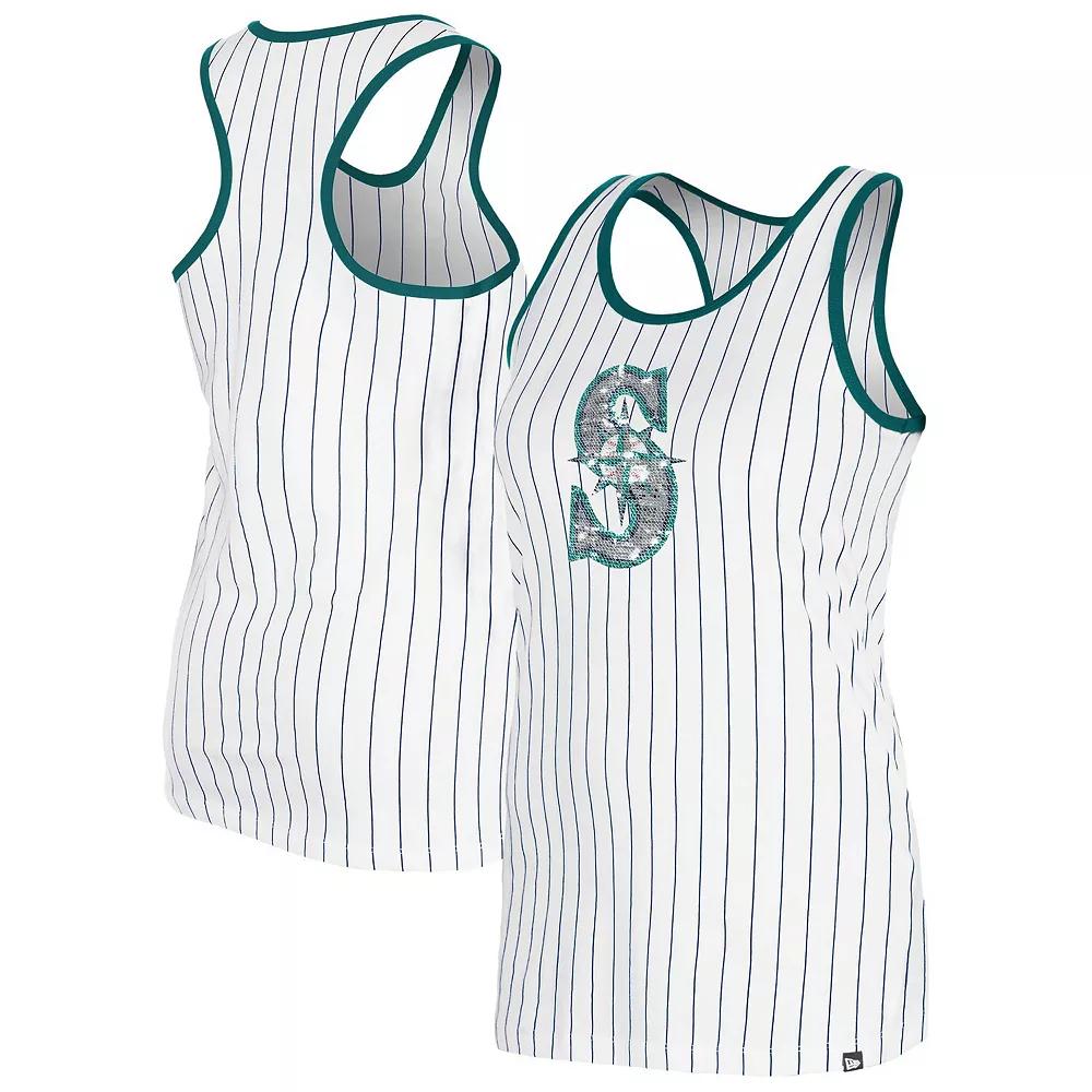 Women's New Era White Seattle Mariners Gameday Pinstripe Tank Top, Size: XL Product Image
