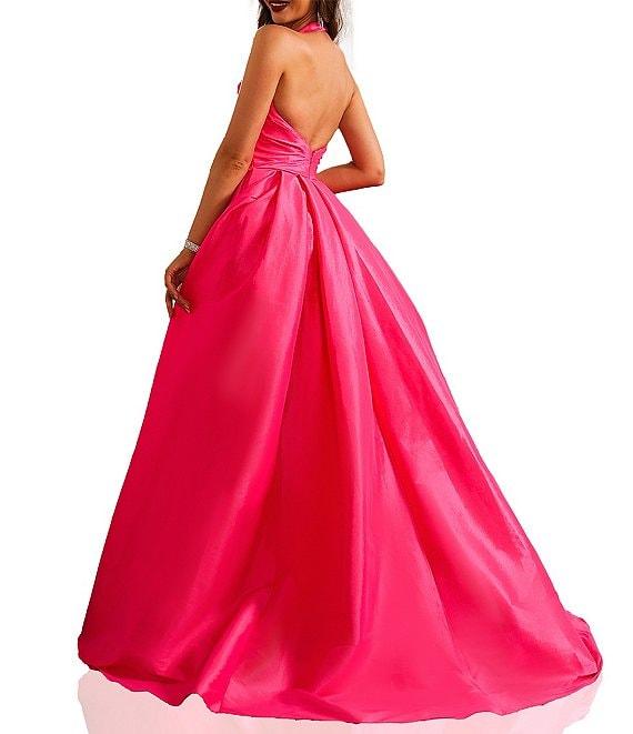 Terani Couture Taffeta Sweetheart Halter Neck Sleeveless Side Ruffle A-Line Ball Gown Product Image