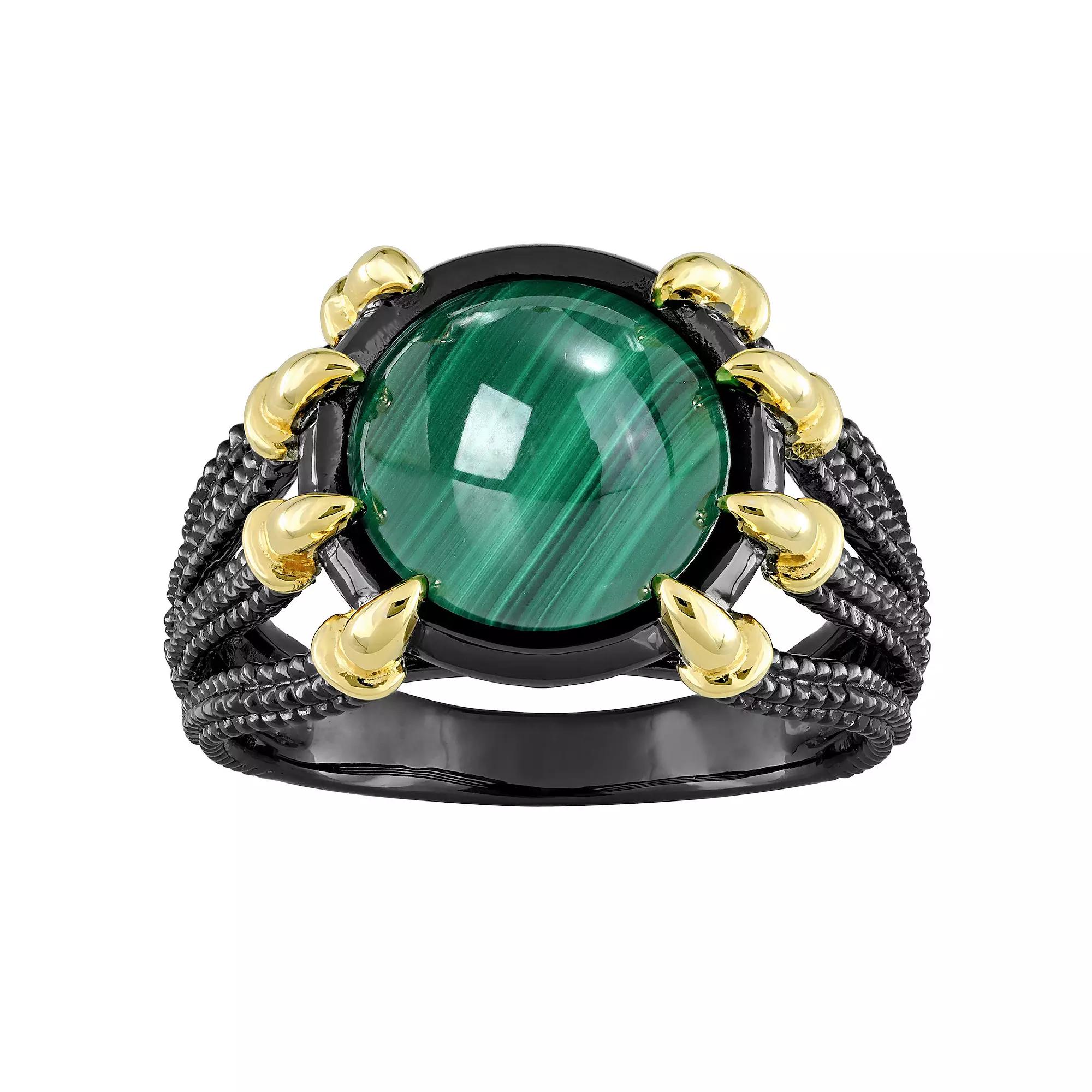 Stella Grace Men's 18k Gold Over Silver Malachite Split-Shank Ring, Size: 11, Two Tone Product Image
