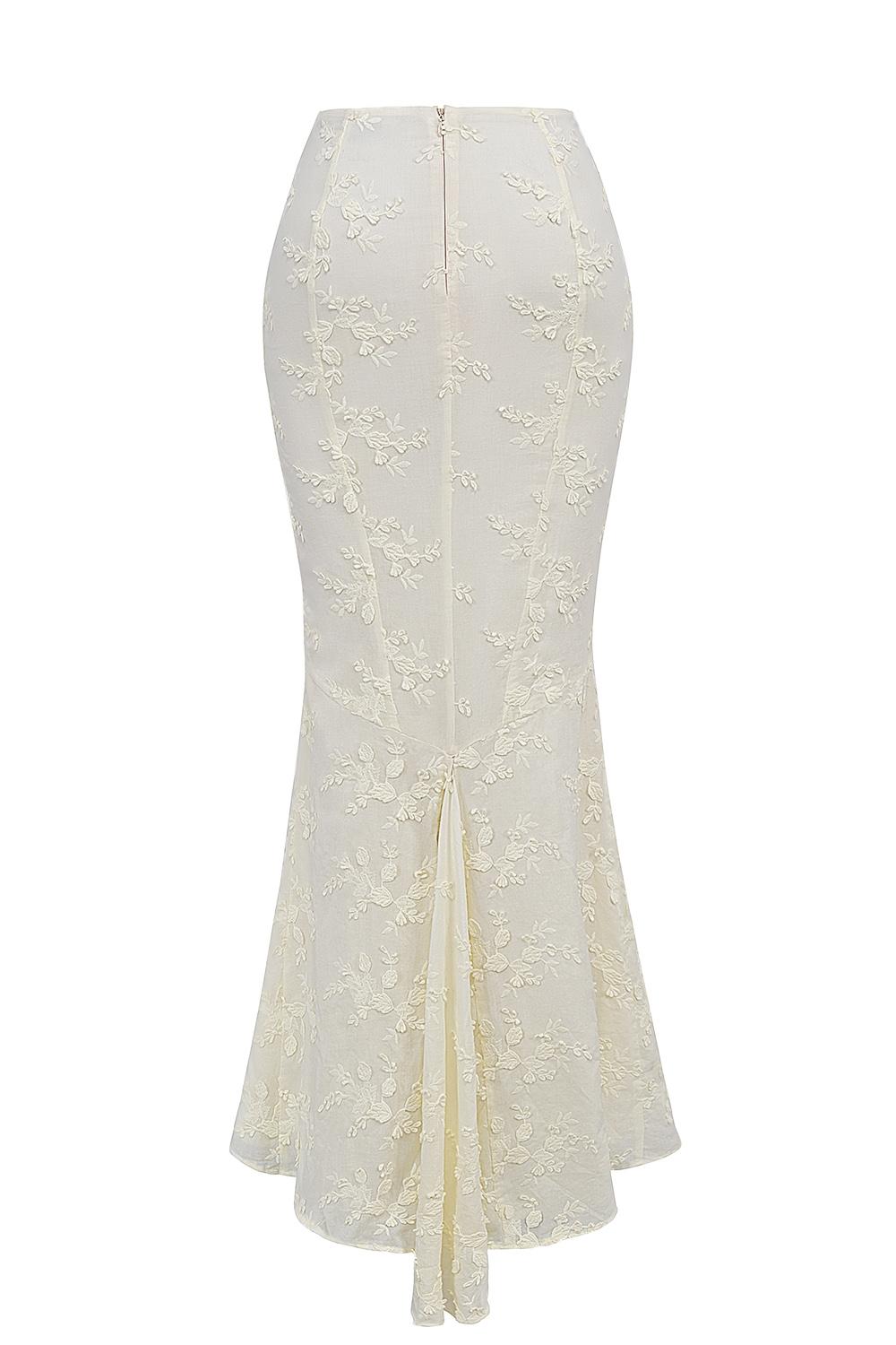 Veronica  vintage ivory embroidered godet maxi skirt Product Image