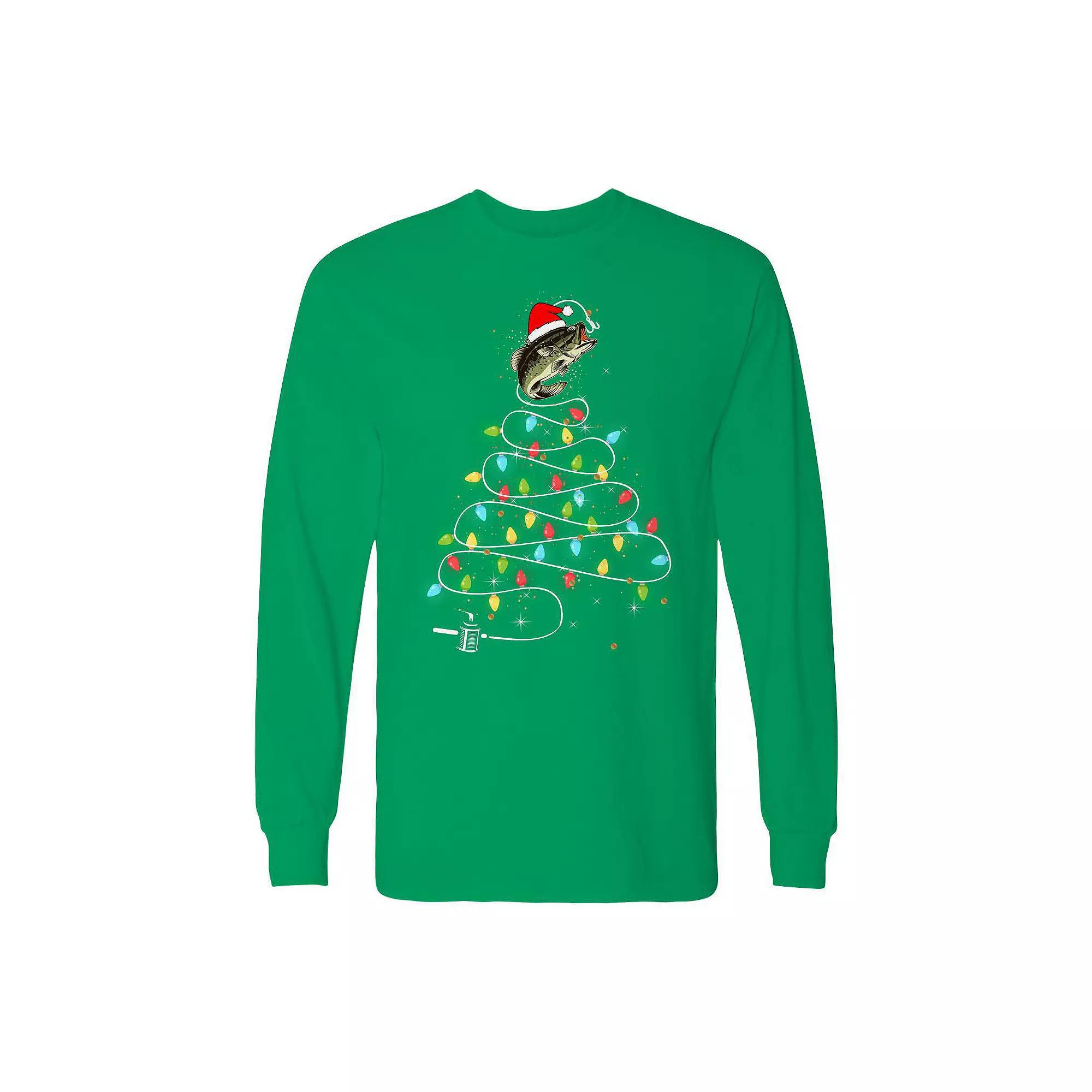 Men's Christmas Fish Lights Long Sleeve Graphic Tee,  Product Image