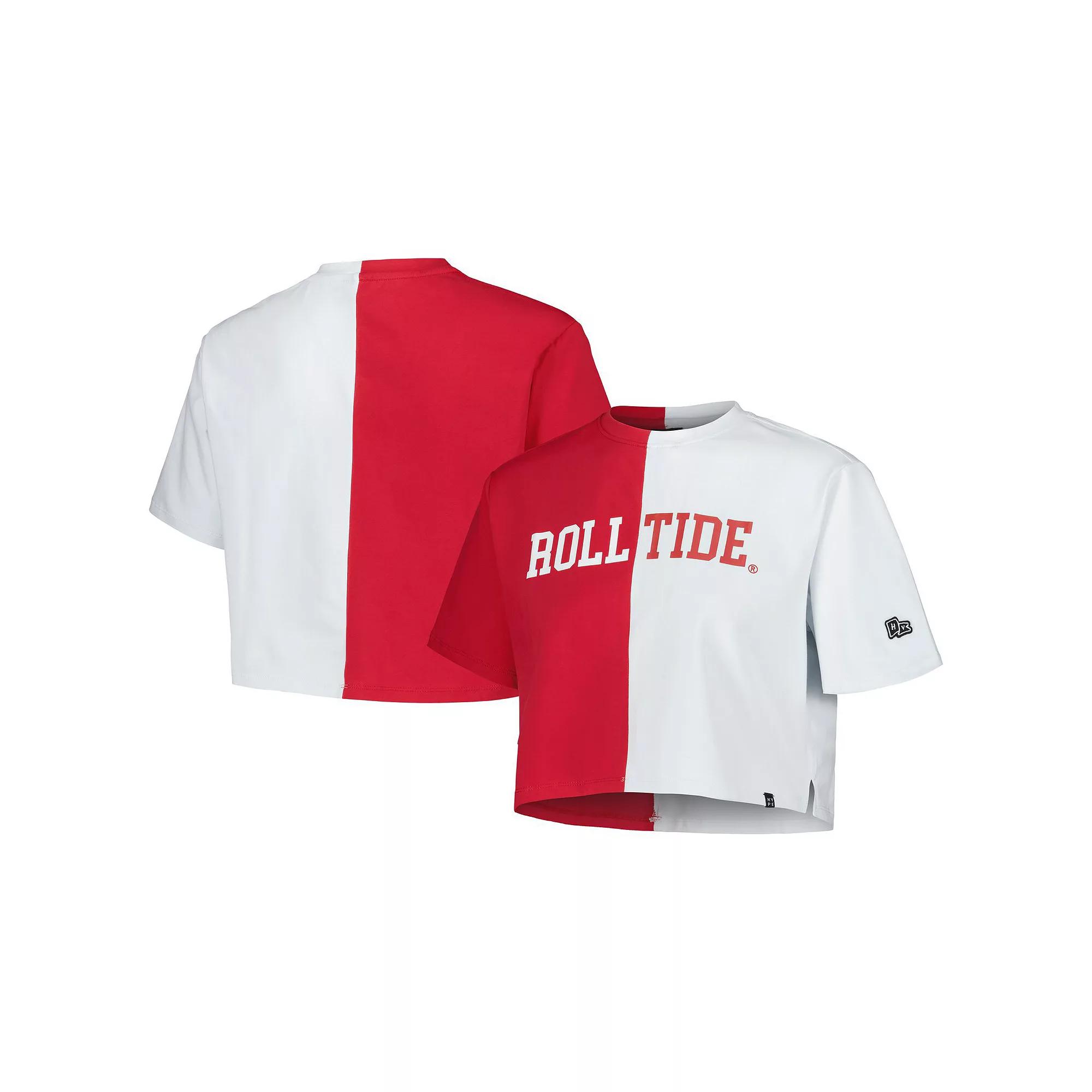 Women's Hype and Vice Crimson/White Alabama Crimson Tide Color Block Brandy Cropped T-Shirt, Size: Medium, Red Product Image