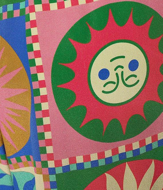 JOHNNY WAS Coordinating Silk Geometric Sun Tile Print Pull-On Wide Leg Crop Pants Product Image