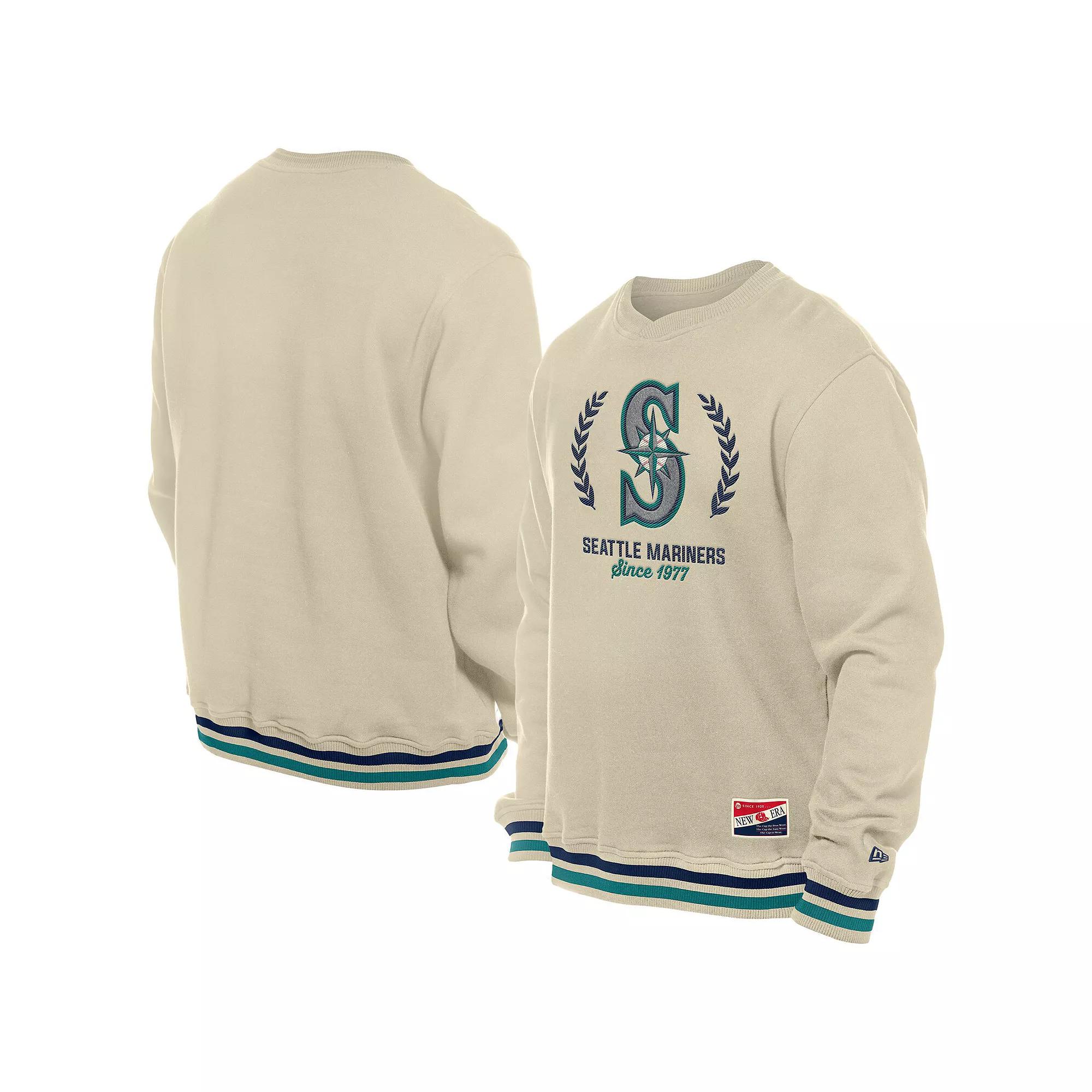 Men's New Era Cream Seattle Mariners Throwback Pullover Sweatshirt, Size: 3XL, Beige Product Image