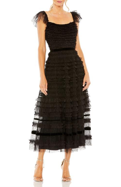 Mac Duggal Women's Ruffle Cap Sleeve Embellished Tiered Midi Dress Product Image