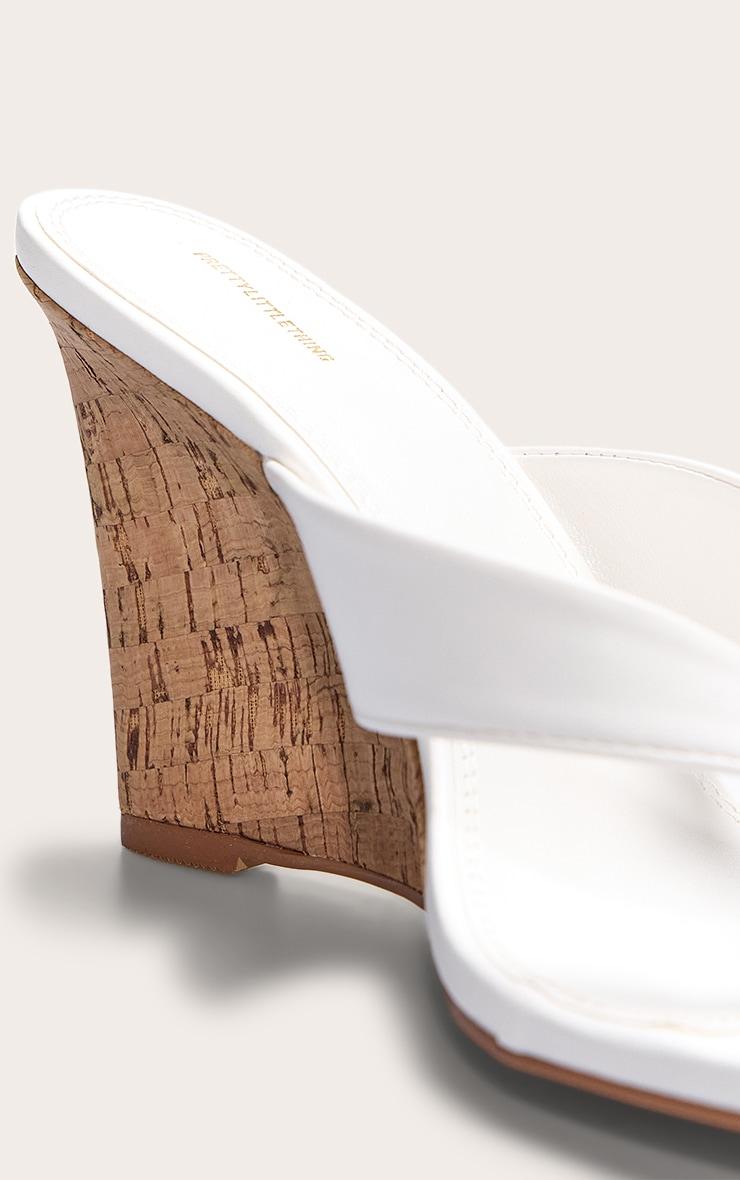 White Pu Round Toe Thong Heeled Wedges Product Image