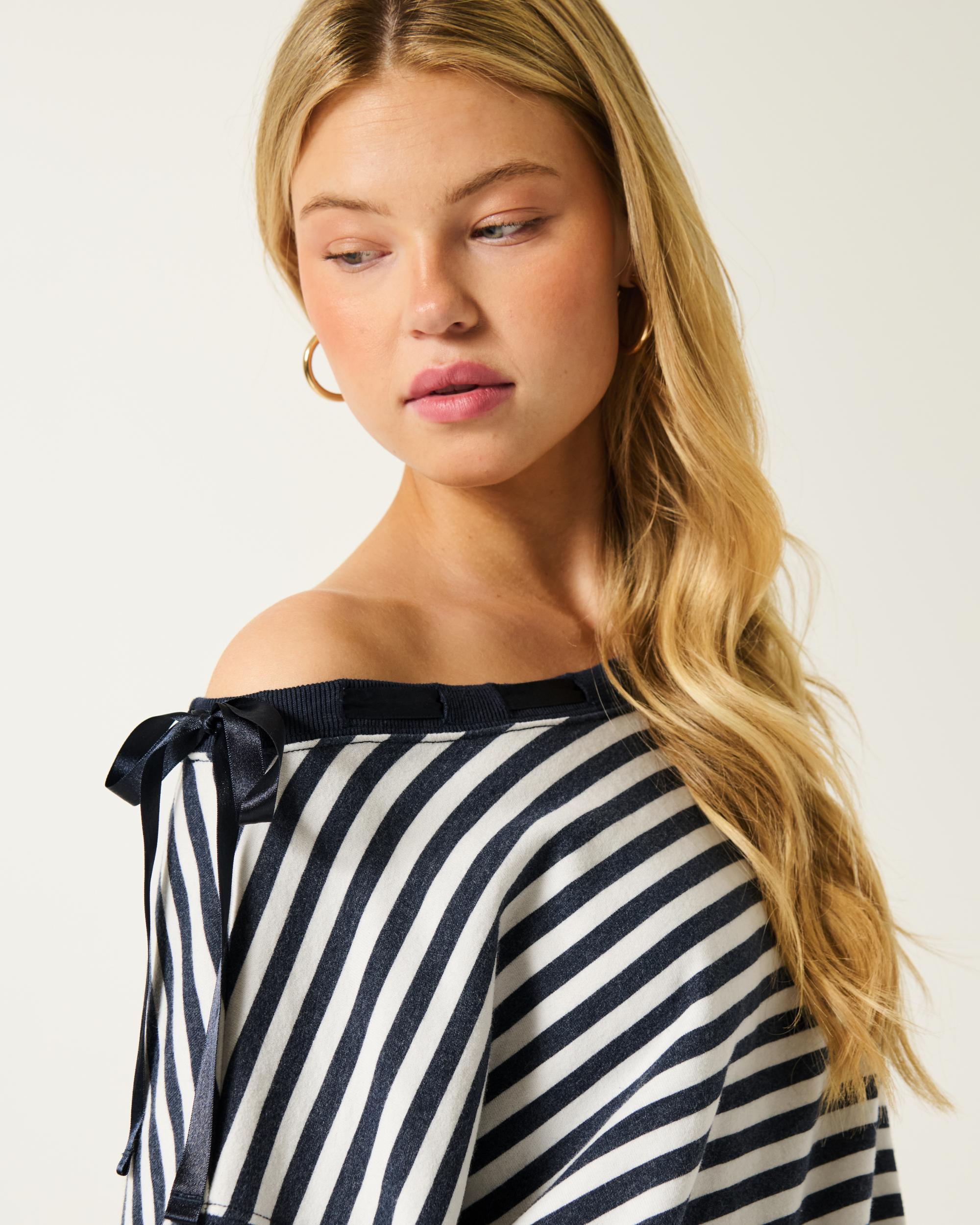 Off-the-Shoulder Tie Sweatshirt Product Image