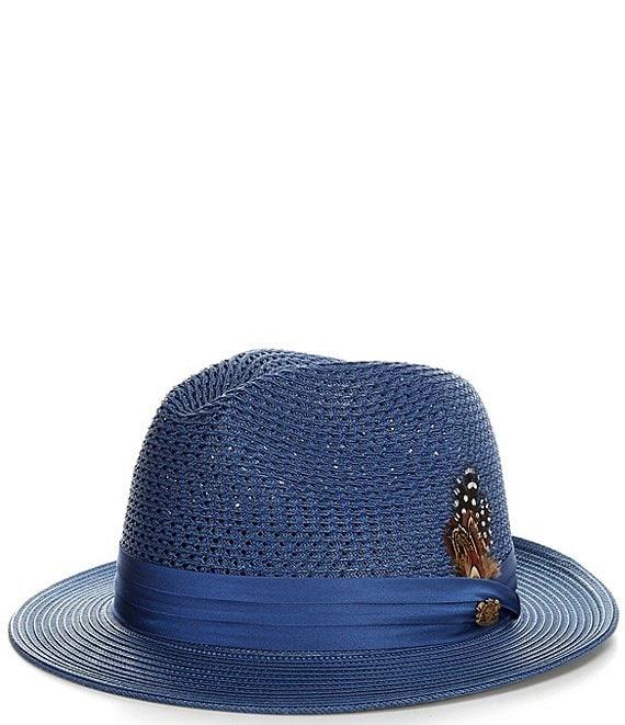 Biltmore by Dorfman Milano Straw Silk Band Feather Fedora Hat Product Image