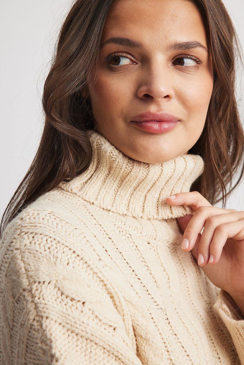 Turtleneck Knitted Cable Sweater Product Image