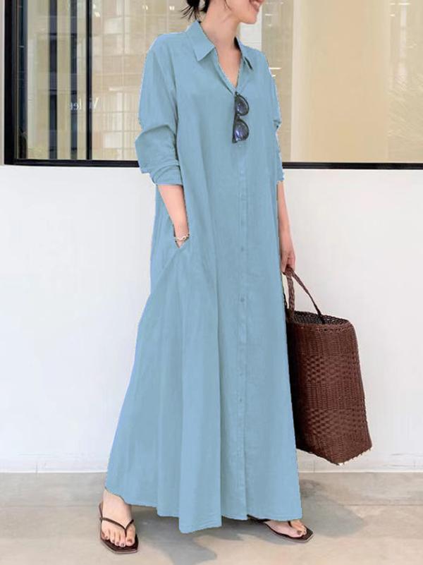 Original Solid Color Lapel Shirt Dress Product Image