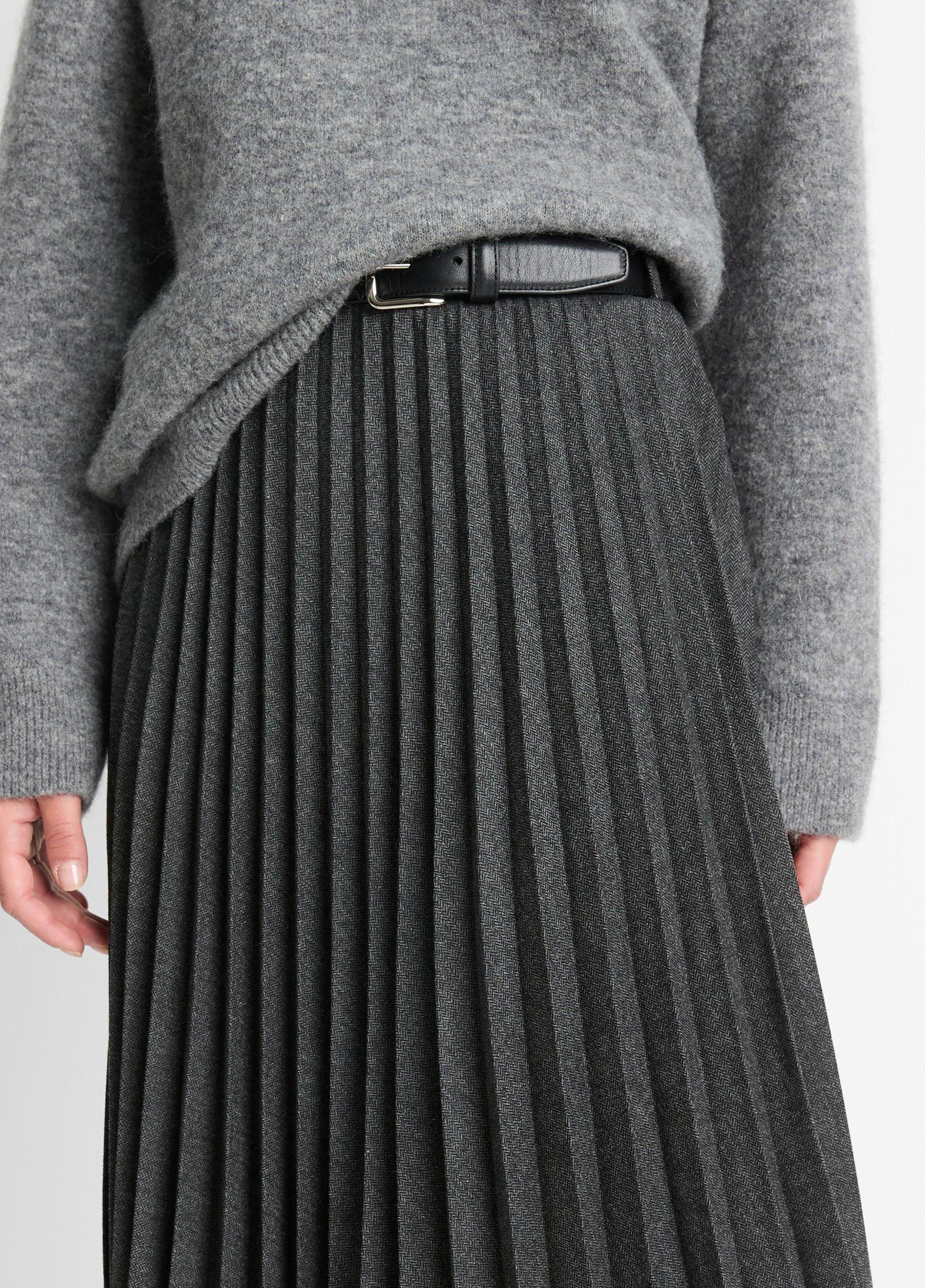 Pleated Italian Herringbone Wool-Blend Skirt Product Image