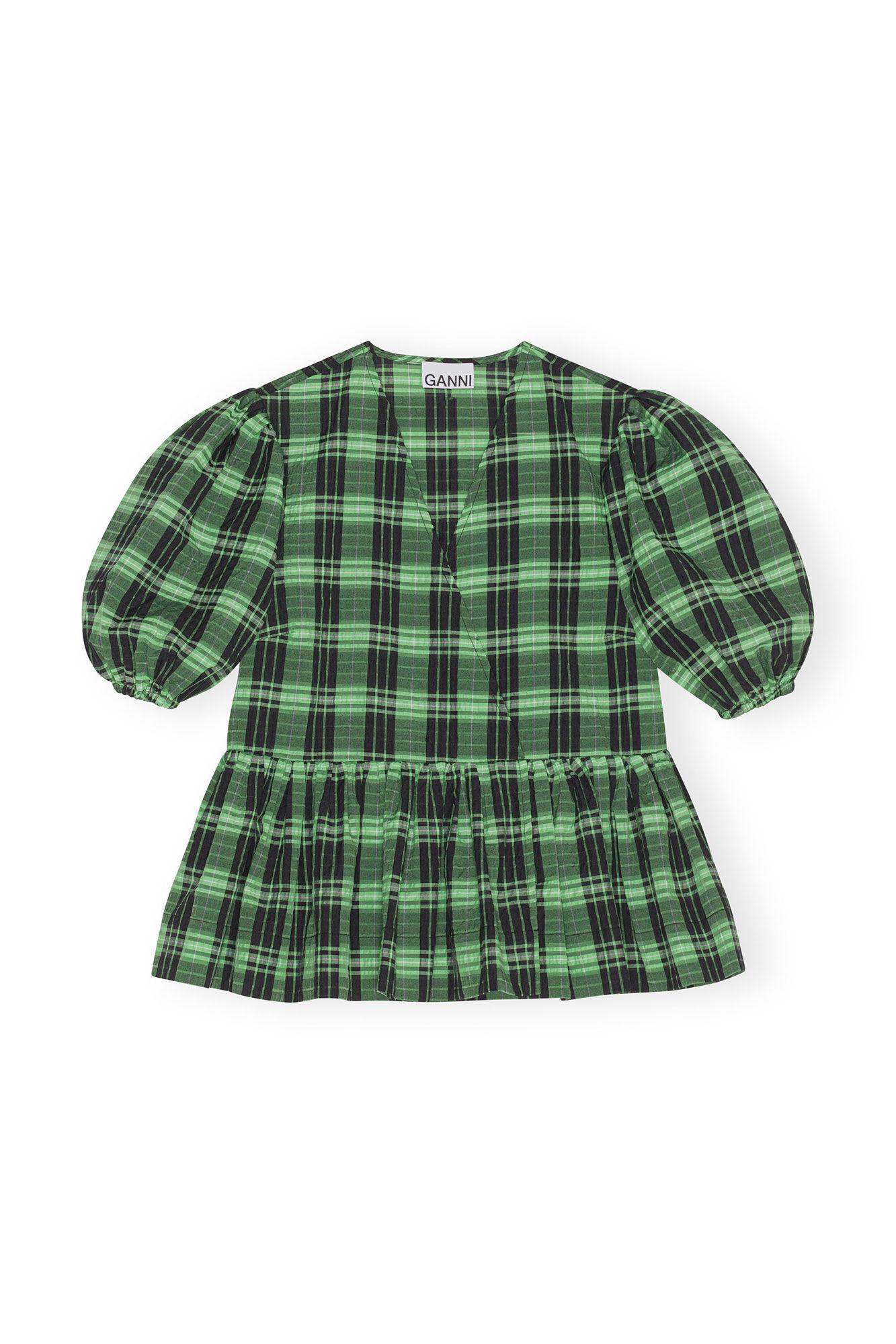 Green Seersucker Check Wrap Blouse Product Image