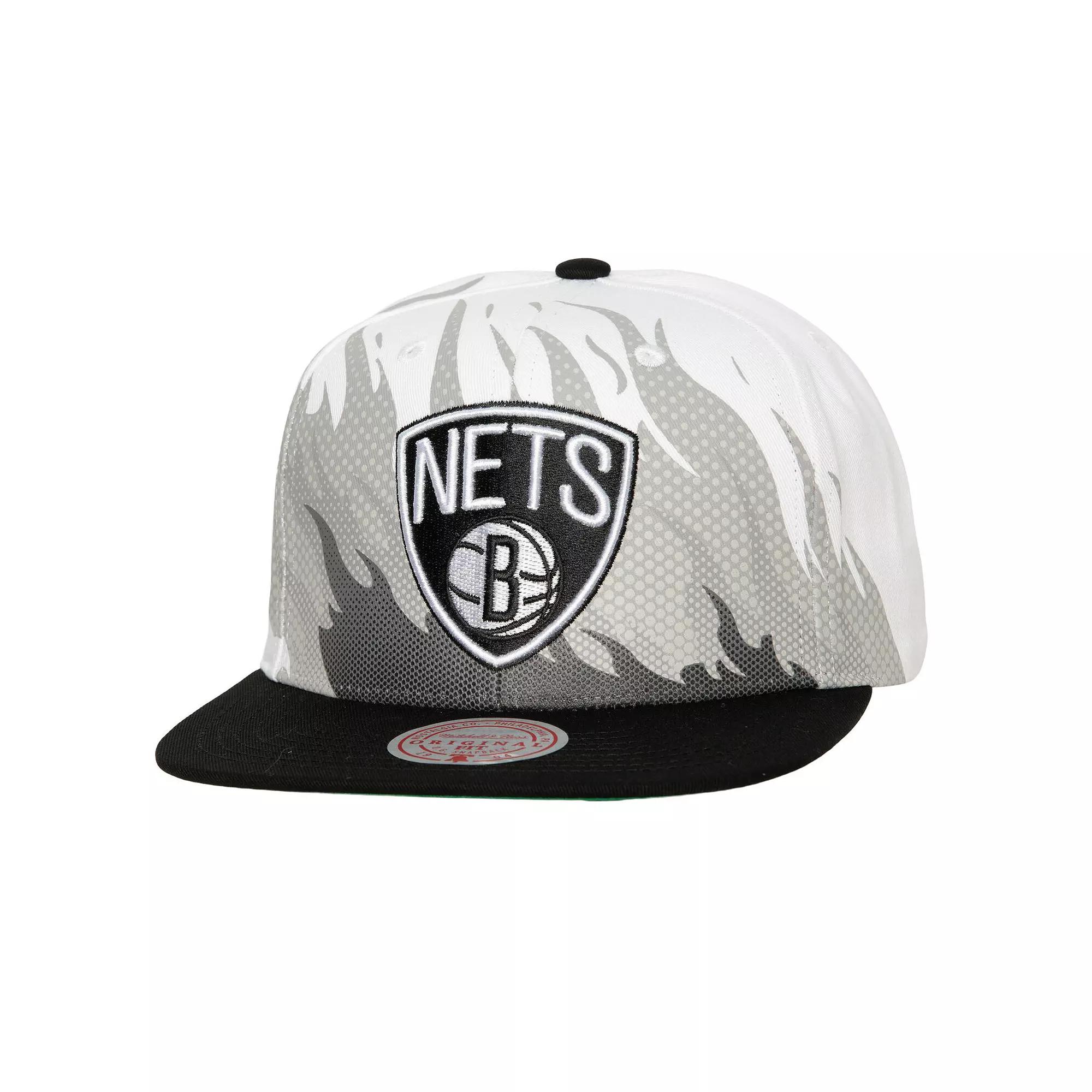 Men's Mitchell & Ness White Brooklyn Nets Hot Fire Snapback Hat Product Image