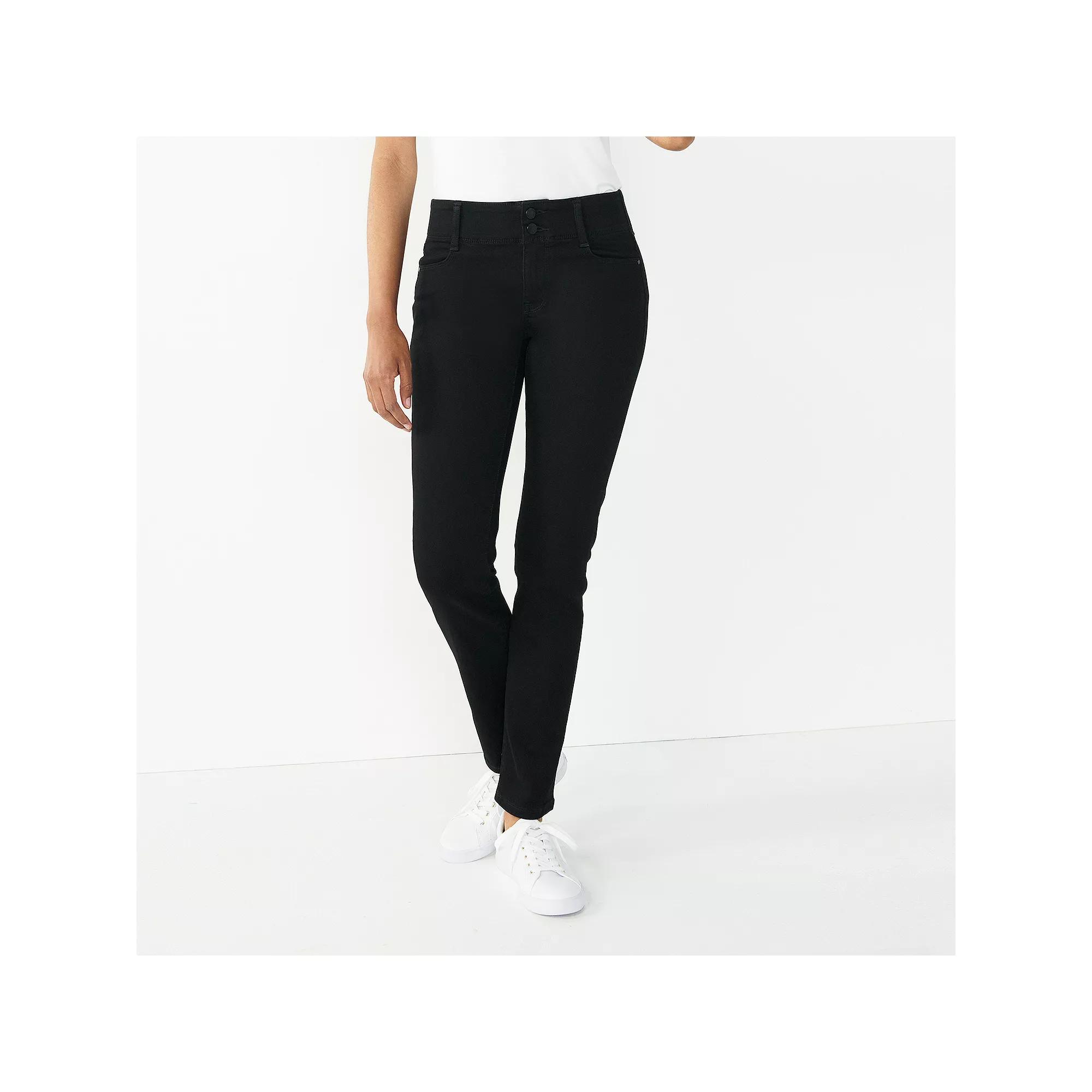 Women's Nine West Tummy-Control Slim Straight Jeans, Size: 2 Short, Black Product Image