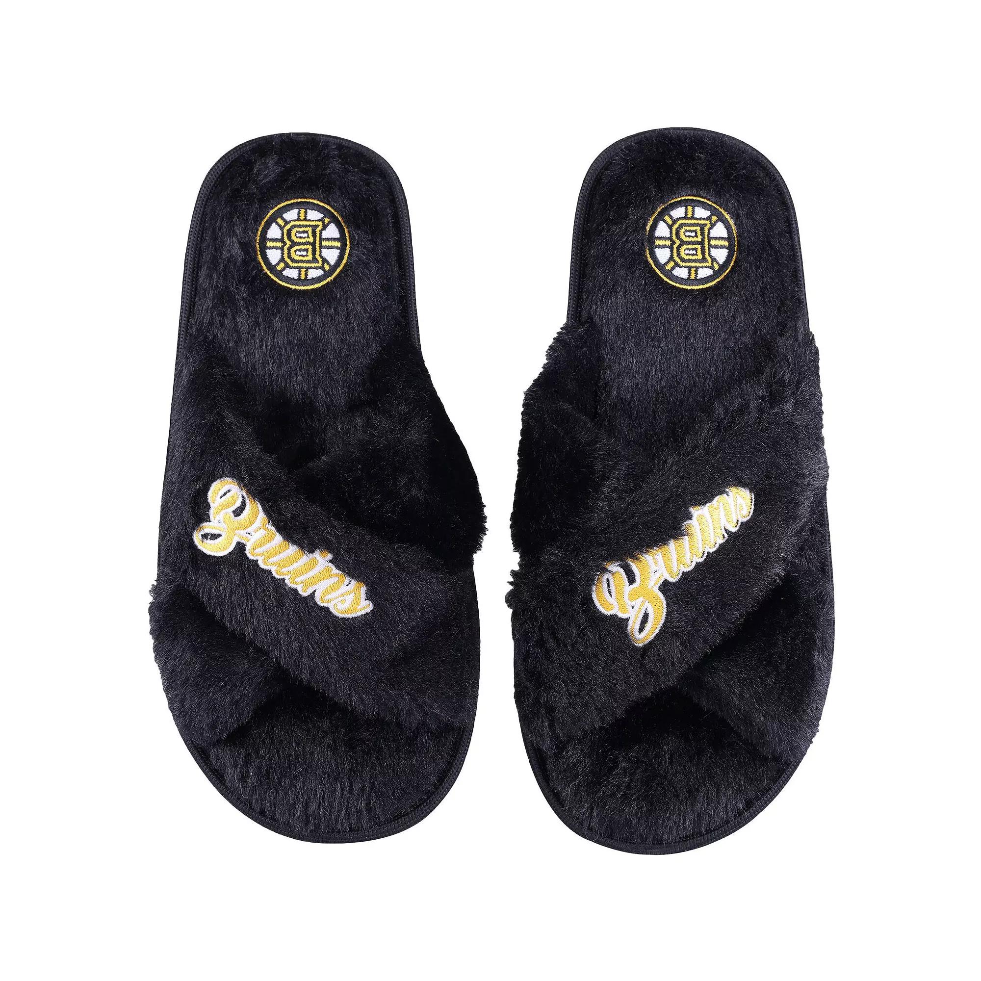 Women's FOCO Boston Bruins Script Cross Slide Slippers, Size: XL, Yellow Product Image